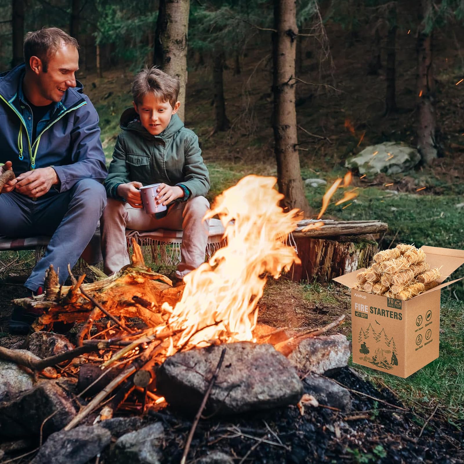 **70PCS Natural Wood Fire Starters for Camping, BBQ, Fireplace, Grill & Wood Stove - Quick & Easy Charcoal Starter for Outdoor Cooking, Bonfires & Pizza Oven**    *(Perfect for Camping Trips, Backyard BBQs, Fireplace Nights & Outdoor Adventures)*