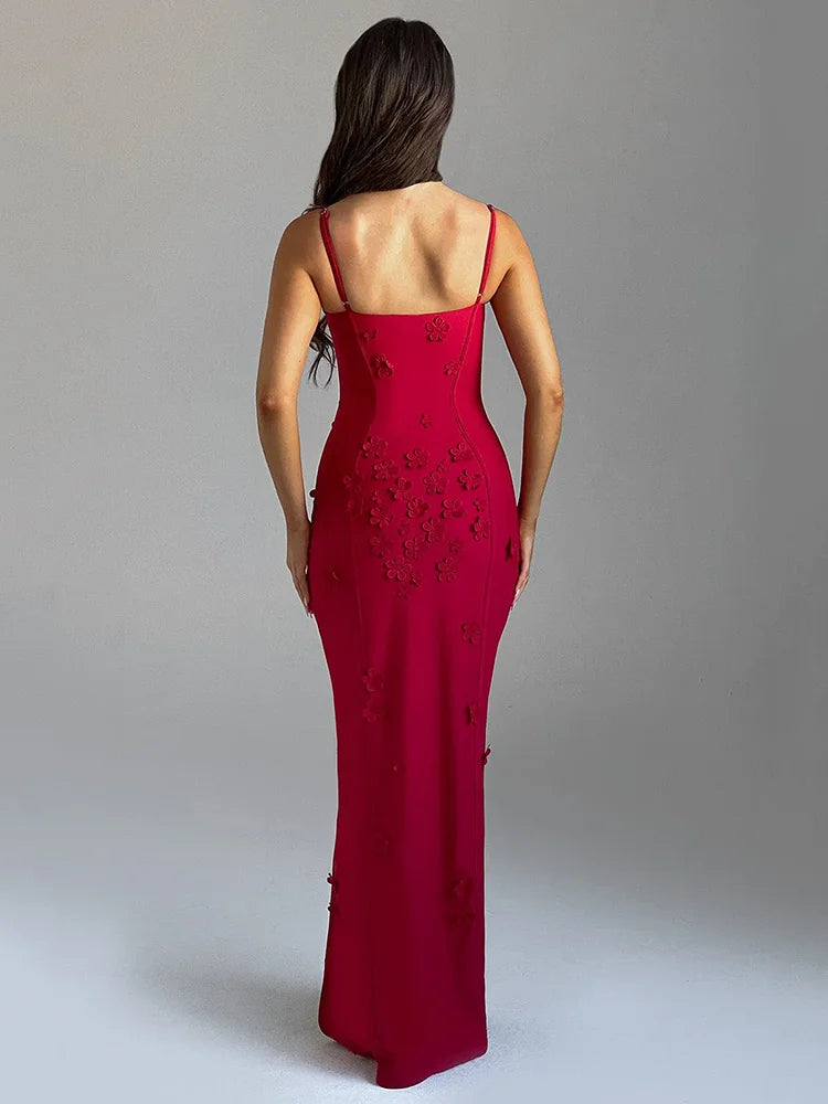 3D Floral Spaghetti Strap Sexy Maxi Dress for Women - Off Shoulder Backless Thigh High Split Evening Gown | Perfect for Club Parties, Date Nights & Summer Vacations