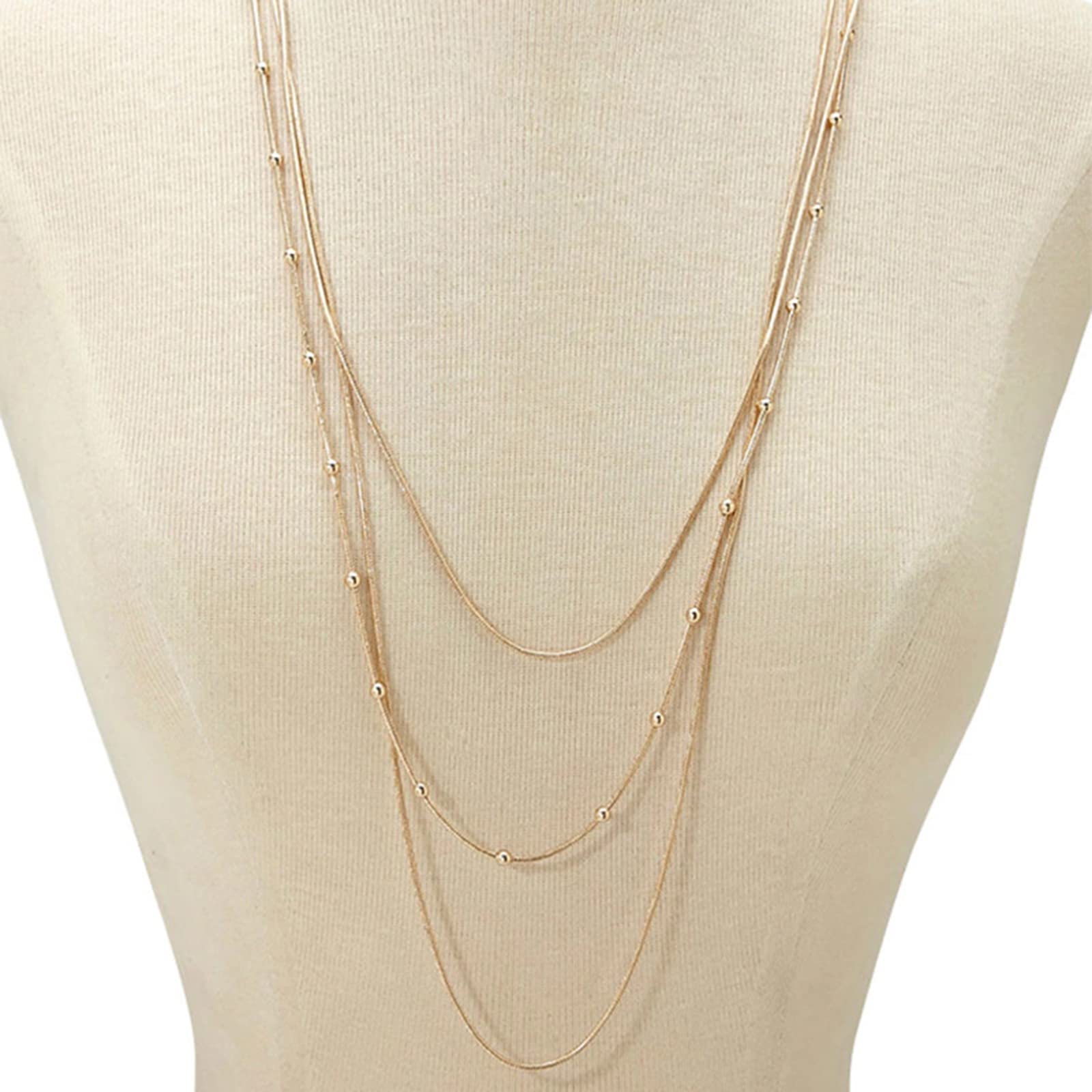 Elegant Gold Sweater Chain - Multi-Layer Choker with Tassel Pendant & Beaded Detail | Stylish Long Bar Charm Necklace for Women | Perfect for Layering, Boho Fashion & Casual Outfits