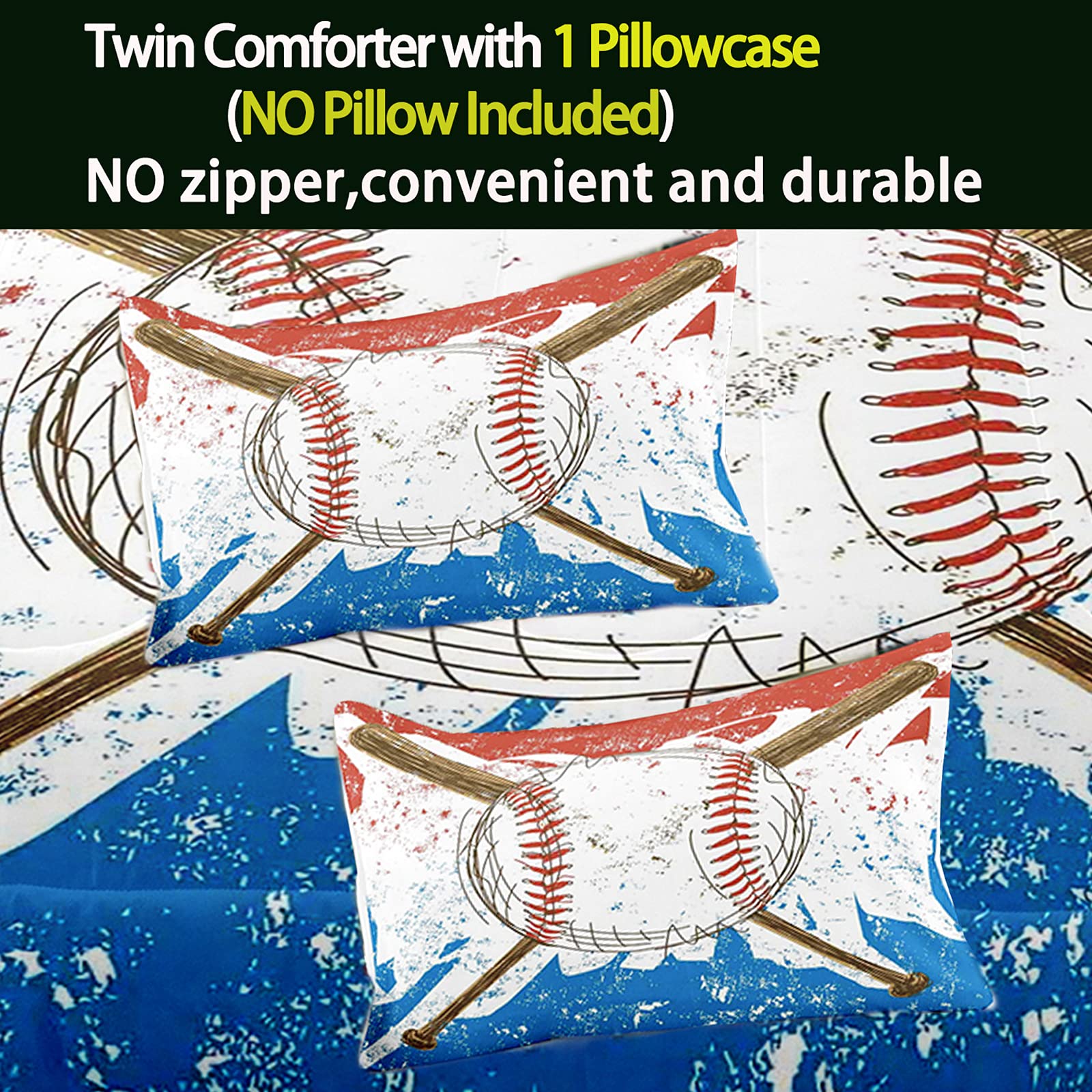 King Bodhi Baseball Comforter Set - Blue Sports Bedding for Boys' Room Decor