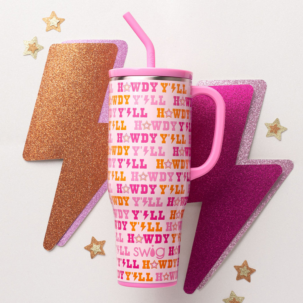 Howdy Y'all Mega Mug 40oz - Large Insulated Tumbler with Lid & Straw - Perfect for Coffee, Tea & Cold Drinks - Great for Camping, Office & Outdoor Activities