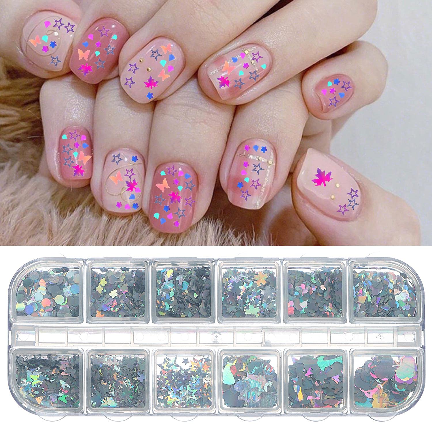 Holographic Butterfly Nail Art Sequins - Sparkly Flakes & Glitter Stickers for Nail Decoration | DIY Manicure, Party & Festival Nail Designs