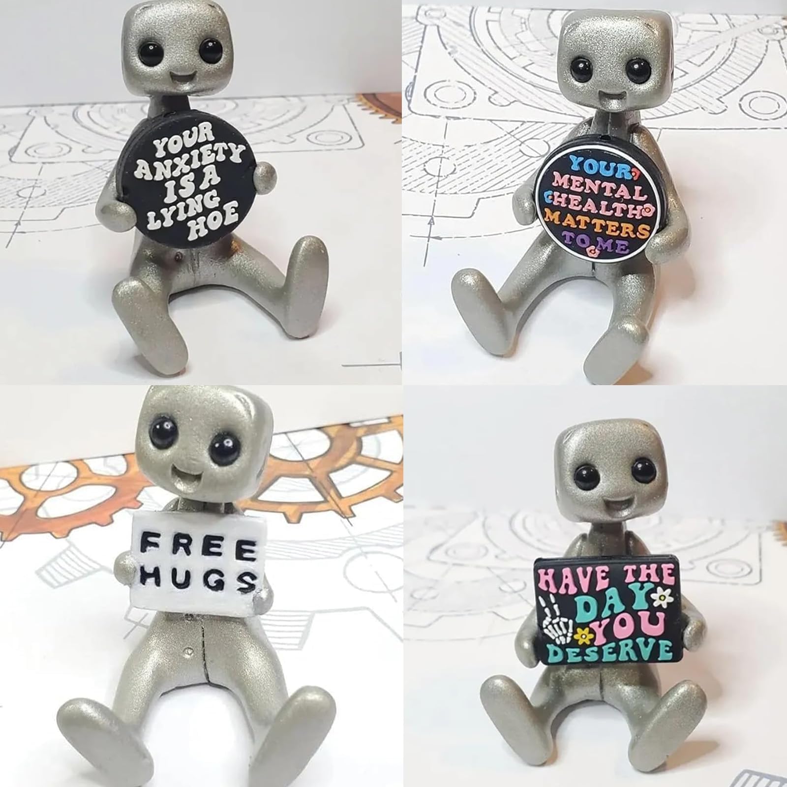 Adorable Tiny Robot Figure - Anxiety Relief Cute Robot Doll, Inspirational Desktop Decor for Office & Home | Perfect for Stress Relief, Work Desk Decorations & Gift Ideas