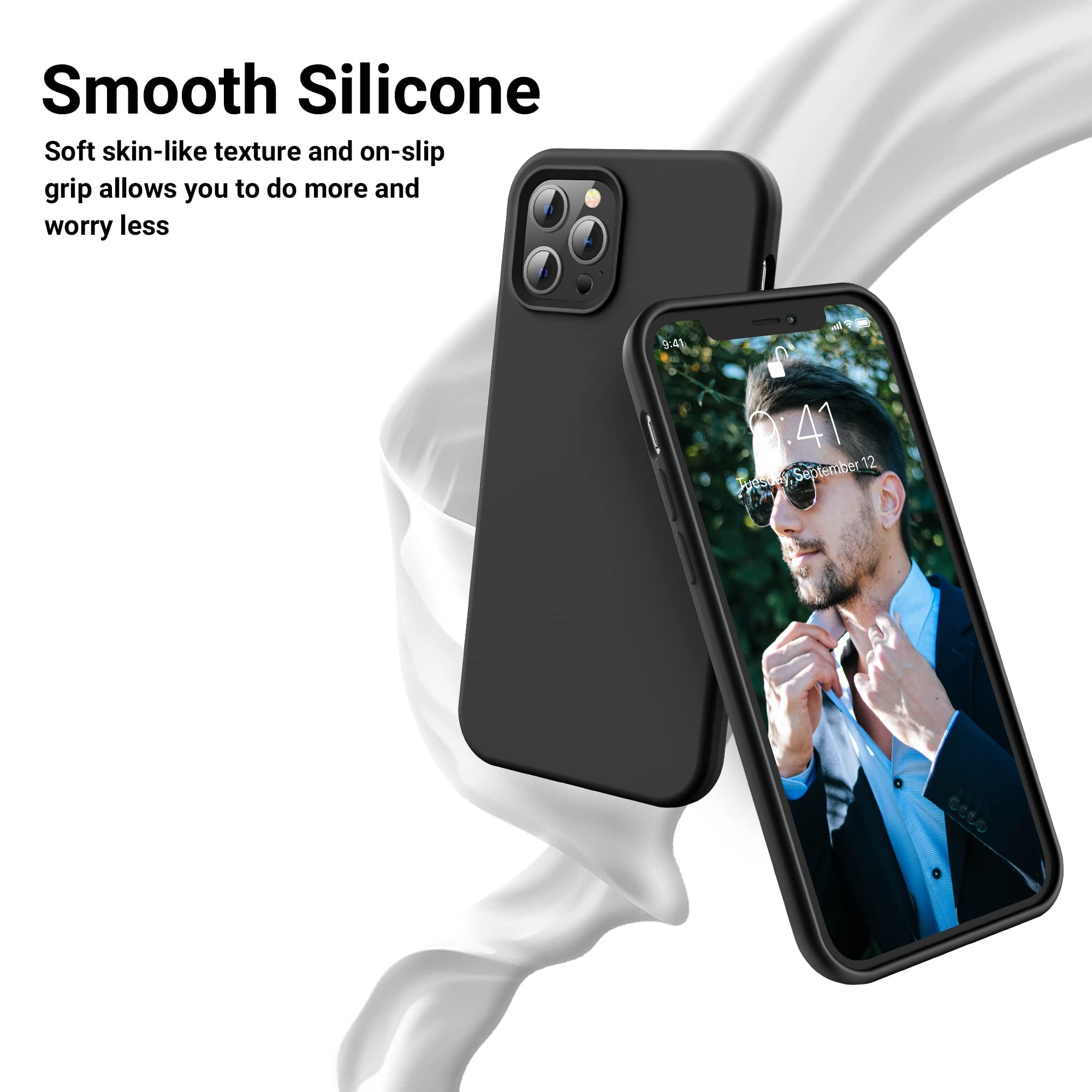 OTOFLY Premium Soft Liquid Silicone Case for iPhone 12 Pro Max 6.7 Inch (2020) - Shockproof Full Body Protection with Silky Touch - Perfect for Daily Use, Work & Travel (Black)