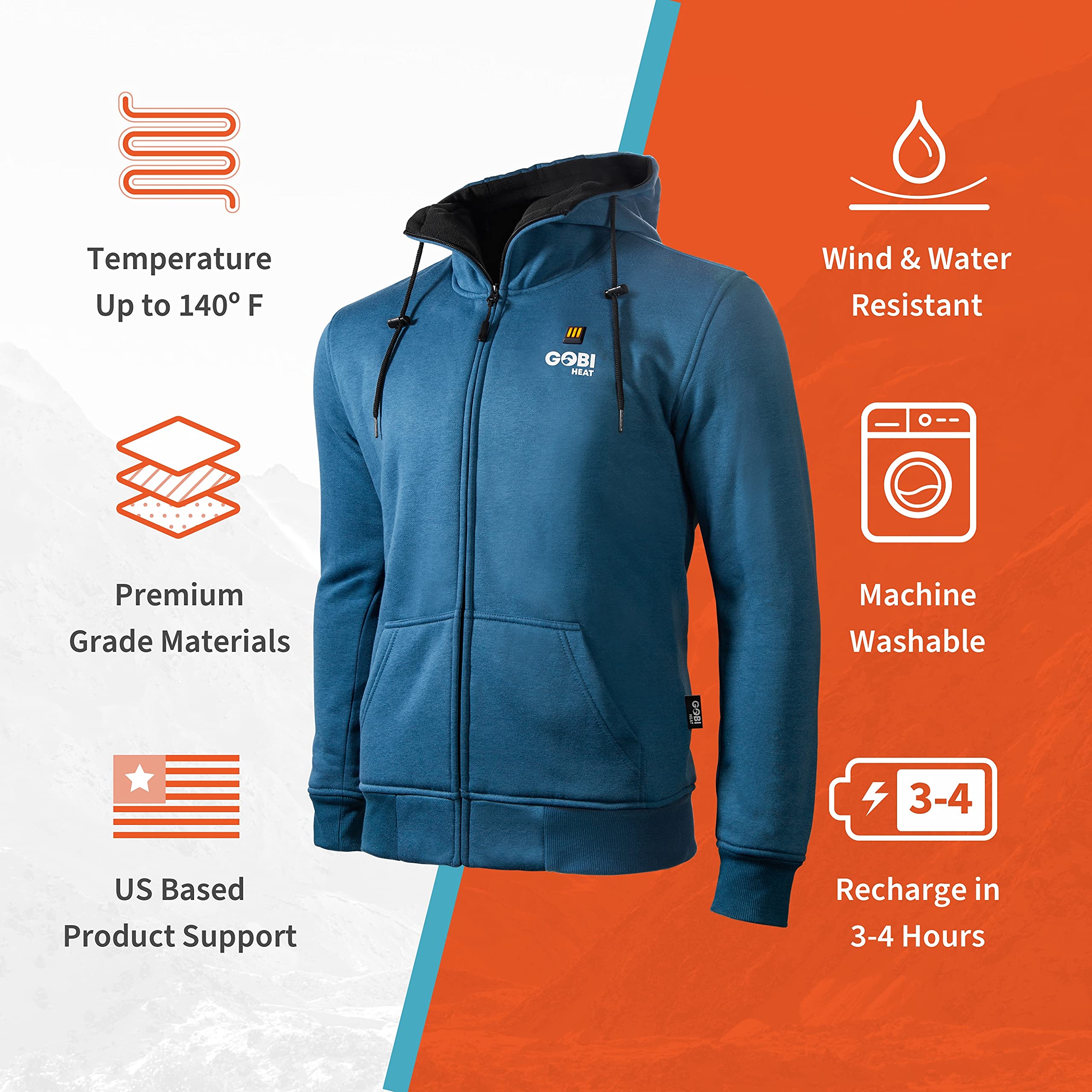 Ridge Men's Heated Hoodie with Battery & Charger - 10 Hours of Warmth | Machine Washable | Perfect for Winter Outdoor Activities, Camping & Hiking