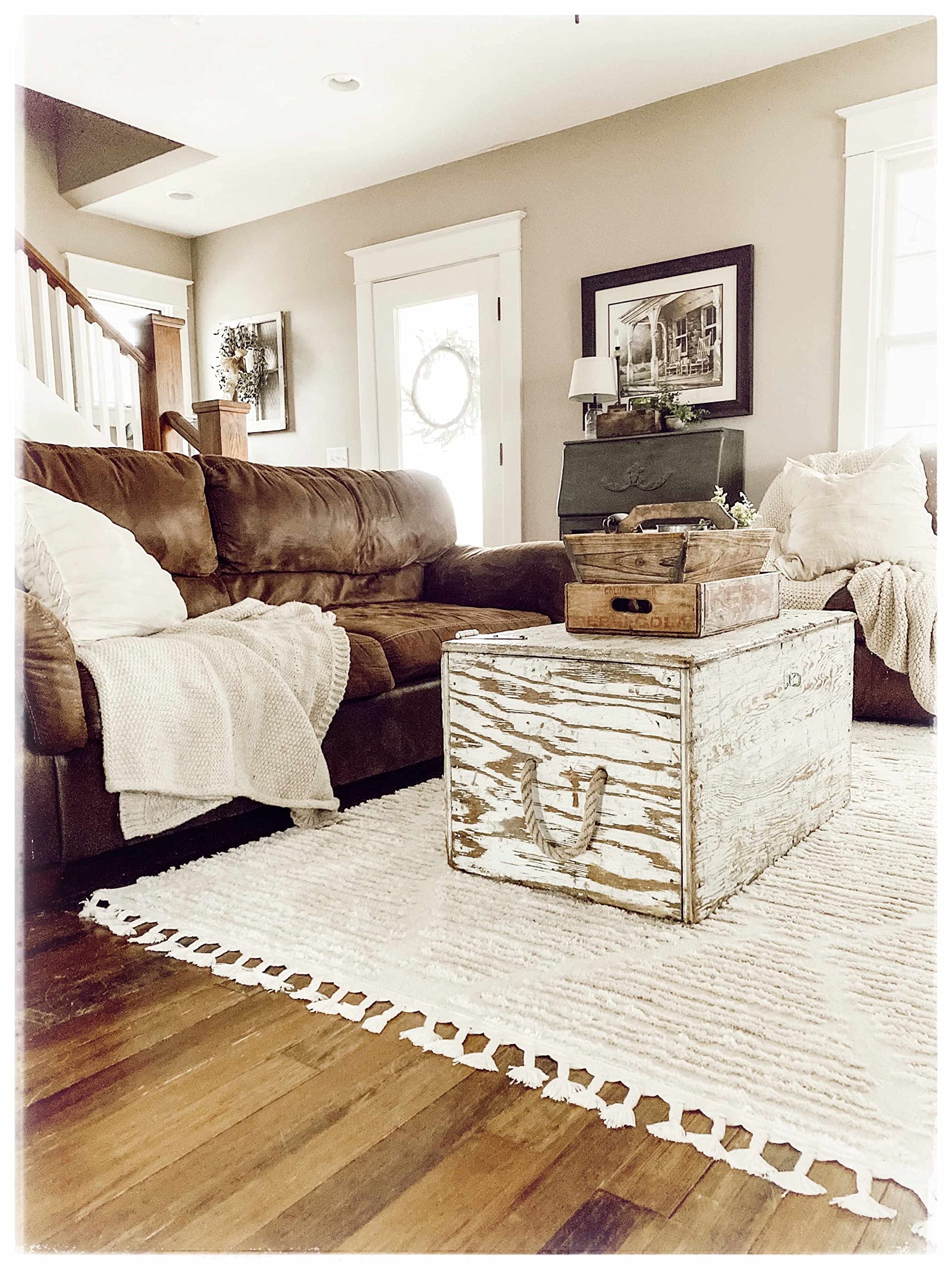Luxury Hauteloom Mengen Plush High Pile Area Rug - Soft Ivory Shag Carpet for Living Room & Bedroom - 6'7
