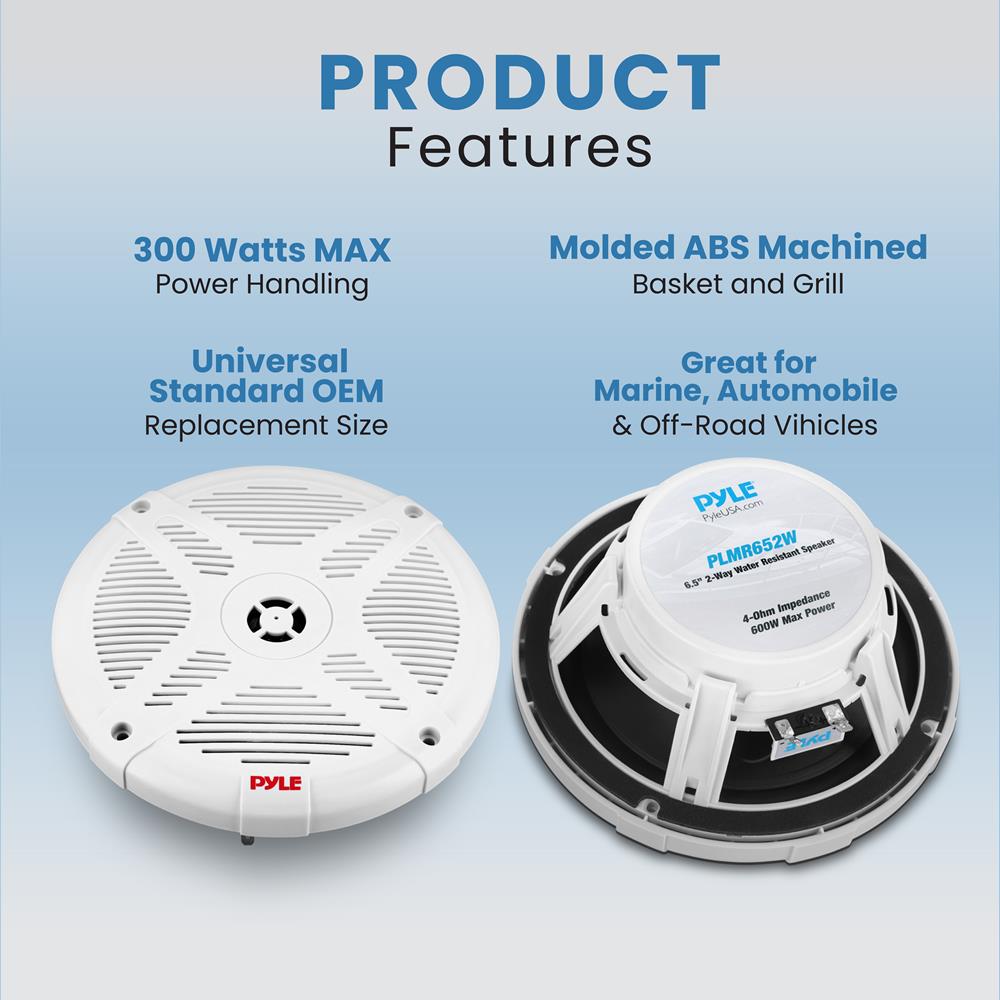 6.5 Inch Marine Component Speakers - Waterproof Boat Audio System for Outdoor & Marine Use | Perfect for Boats, ATVs, and RVs