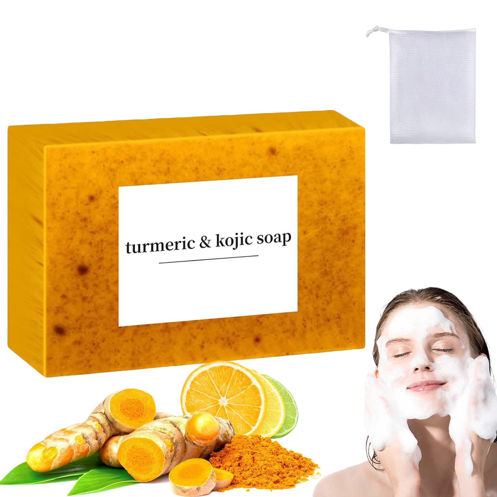 Organic Turmeric & Lemon Soap Bar for Face & Body - Natural Handmade Moisturizing Soap for Women & Men - Brightening, Acne Treatment, Skin Care - Perfect for Daily Cleansing & Spa Relaxation (1PC)