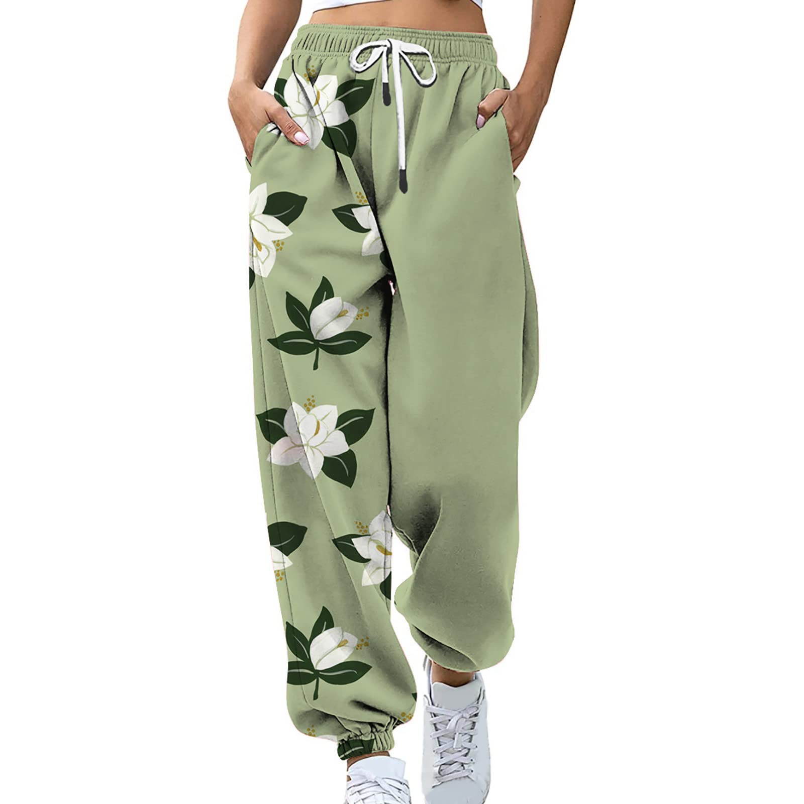 SHENGXINY Women's Work Pants - Fashion Casual Printed Pocket Elastic Waist Trousers, Long Straight Leg Sweatpants for Office, Outdoor & Lounge Wear