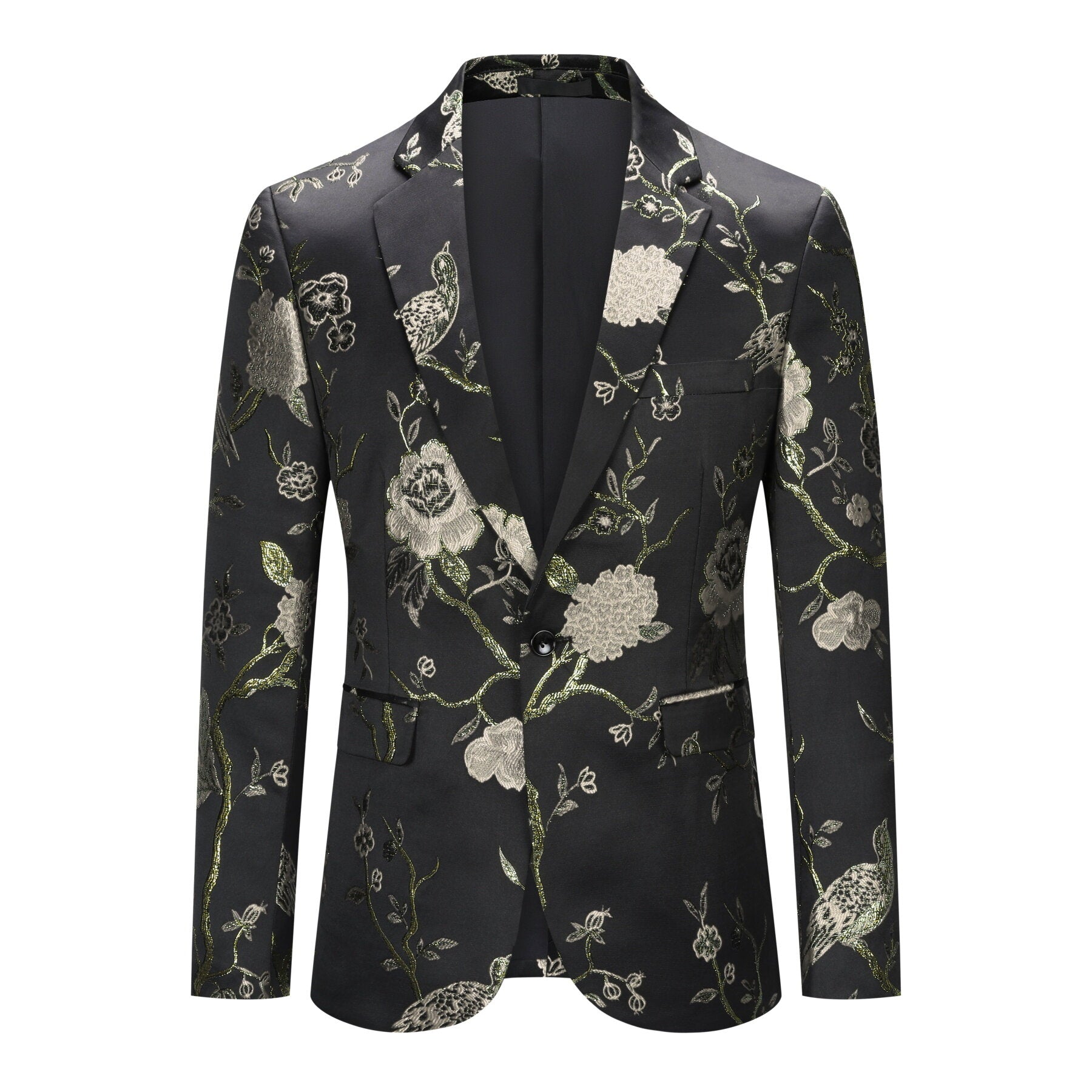 Men's Slim Fit One Button Notched Lapel Embroidered Blazer Jacket in Silver | Formal Business Suit for Weddings, Office & Special Occasions