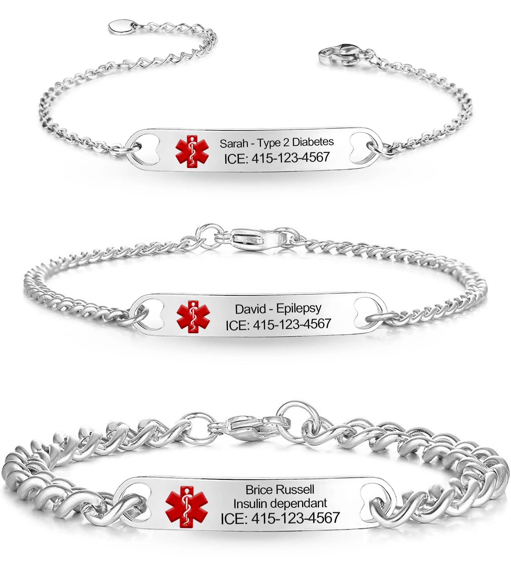 Personalized Stainless Steel Medical Alert Bracelet for Women & Men - Adjustable Emergency ID Wristband with Free Engraving - Perfect Gift for Mom, Dad, Seniors & Caregivers (Ideal for Daily Wear, Travel & Health Emergencies)