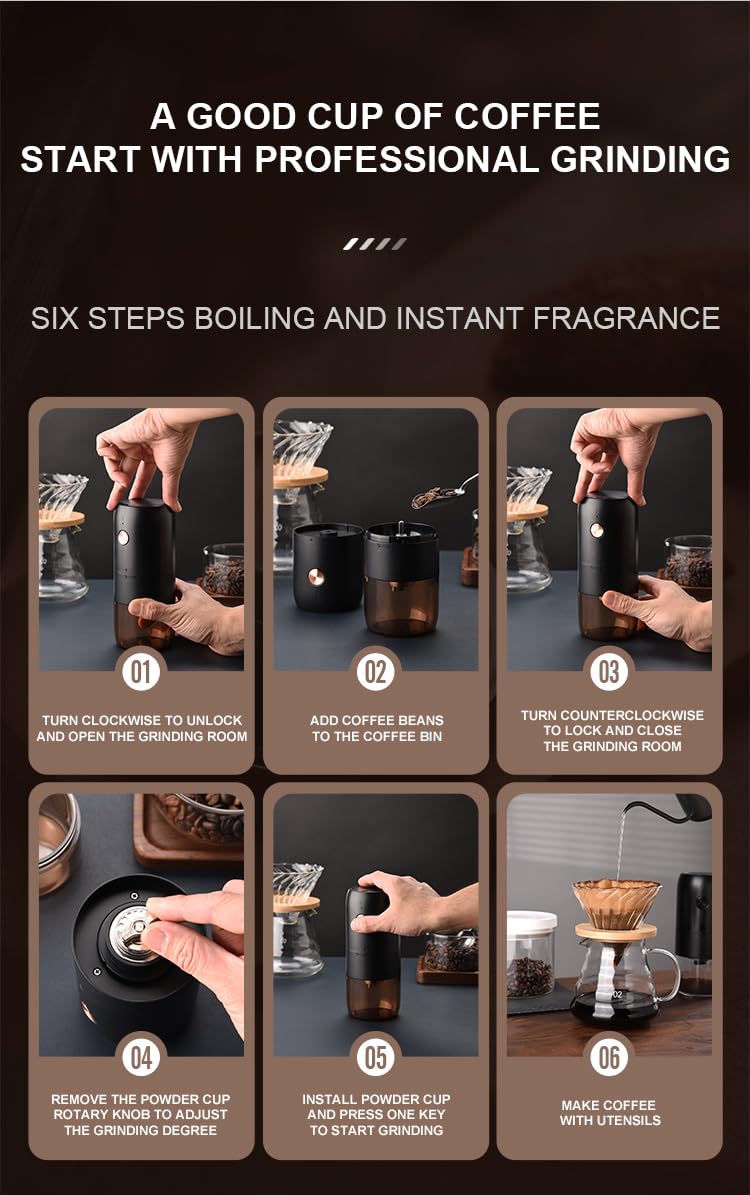 Portable Electric Coffee Grinder with Adjustable Settings - 35G Capacity, 1500mAh Rechargeable Battery, Conical Stainless Steel Burr for Espresso & Manual Brew - Perfect for Travel, Camping & Home Use