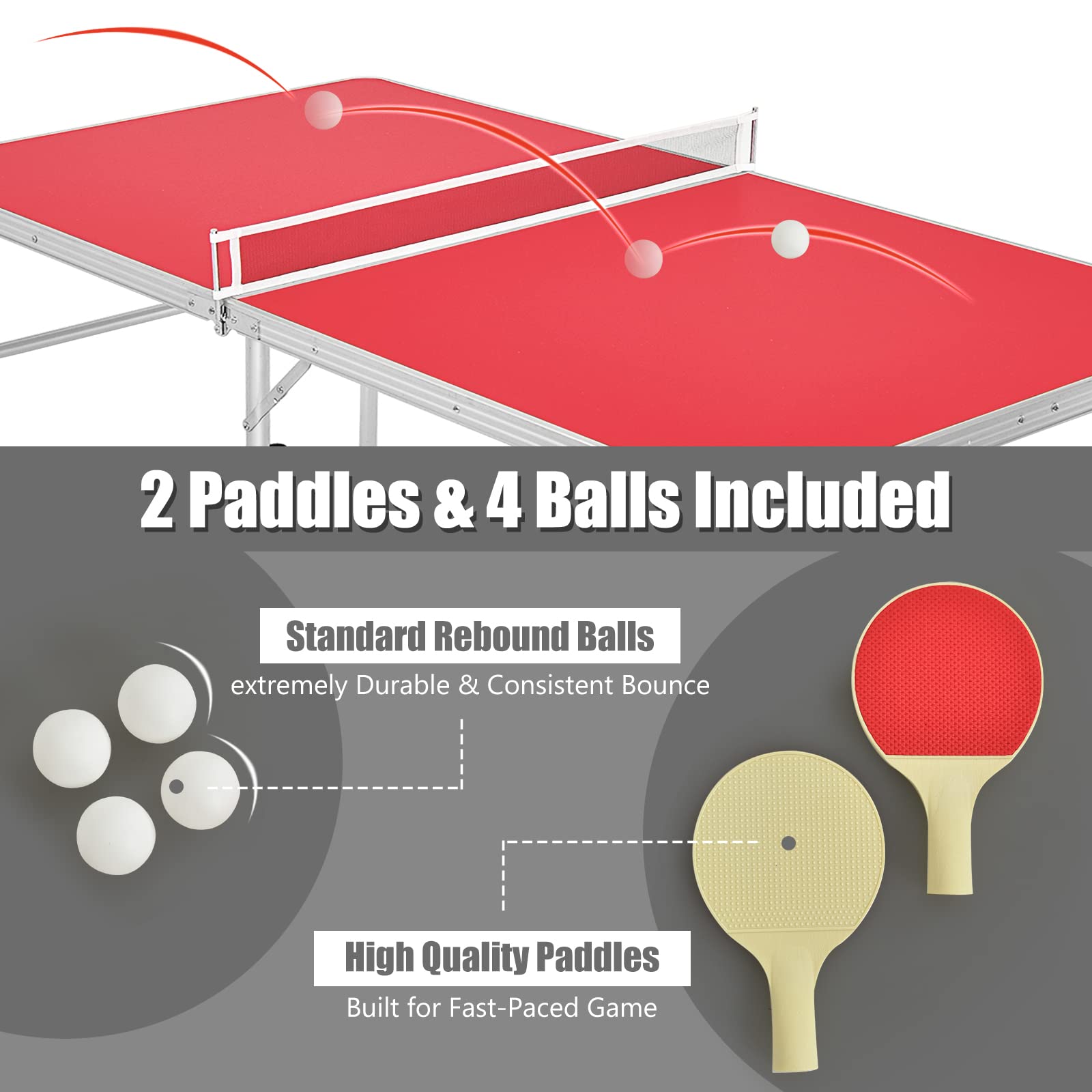 Goplus Foldable Ping Pong Table - 100% Preassembled Indoor Outdoor Table Tennis Set with Net, 2 Paddles & Balls | Portable Game Table for Backyard, Basement, Office & Party Fun