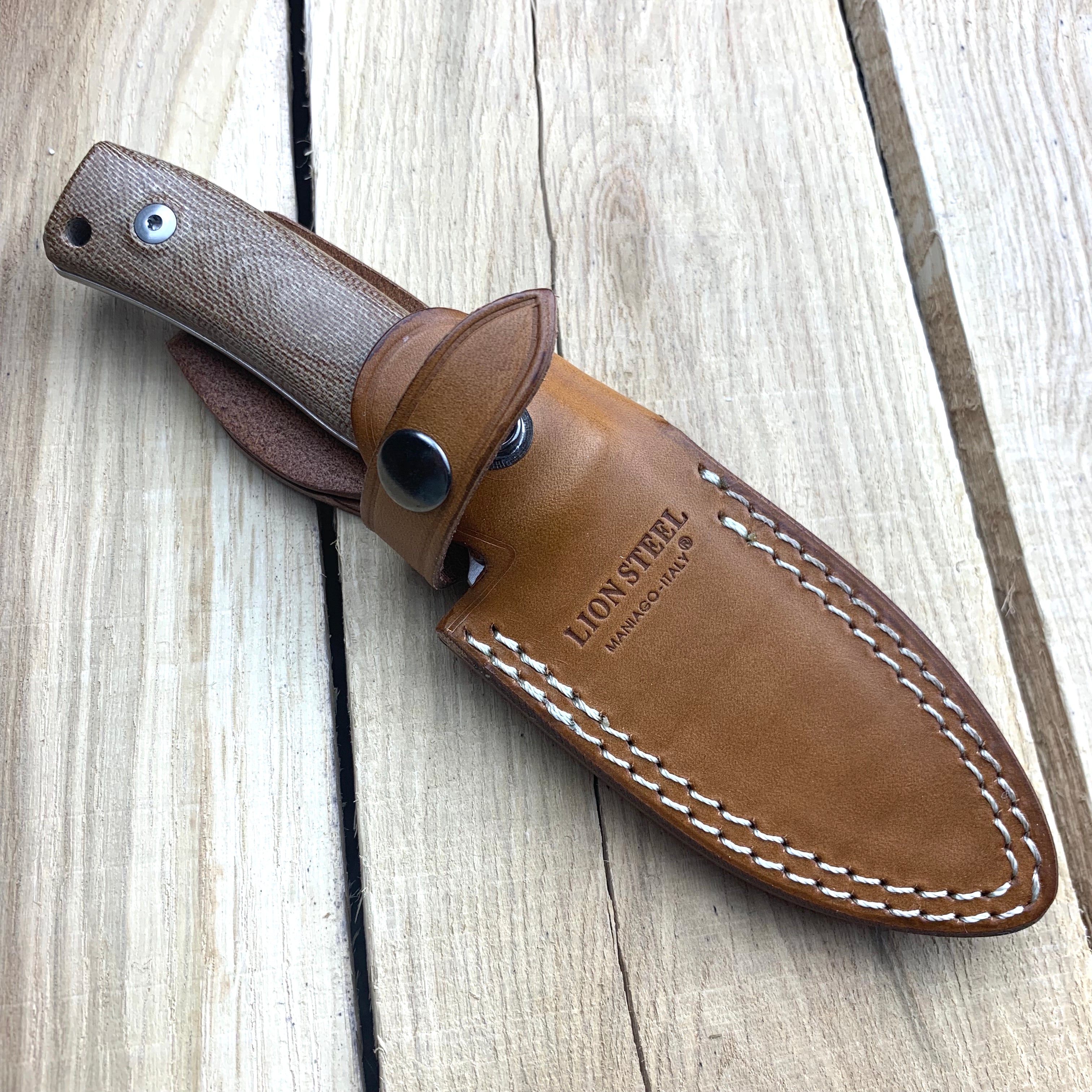 Lionsteel LSTBM4CVN M4 Fixed Blade Knife with Natural Canvas Micarta Handle - Hunting, Camping & Outdoor Survival Tool