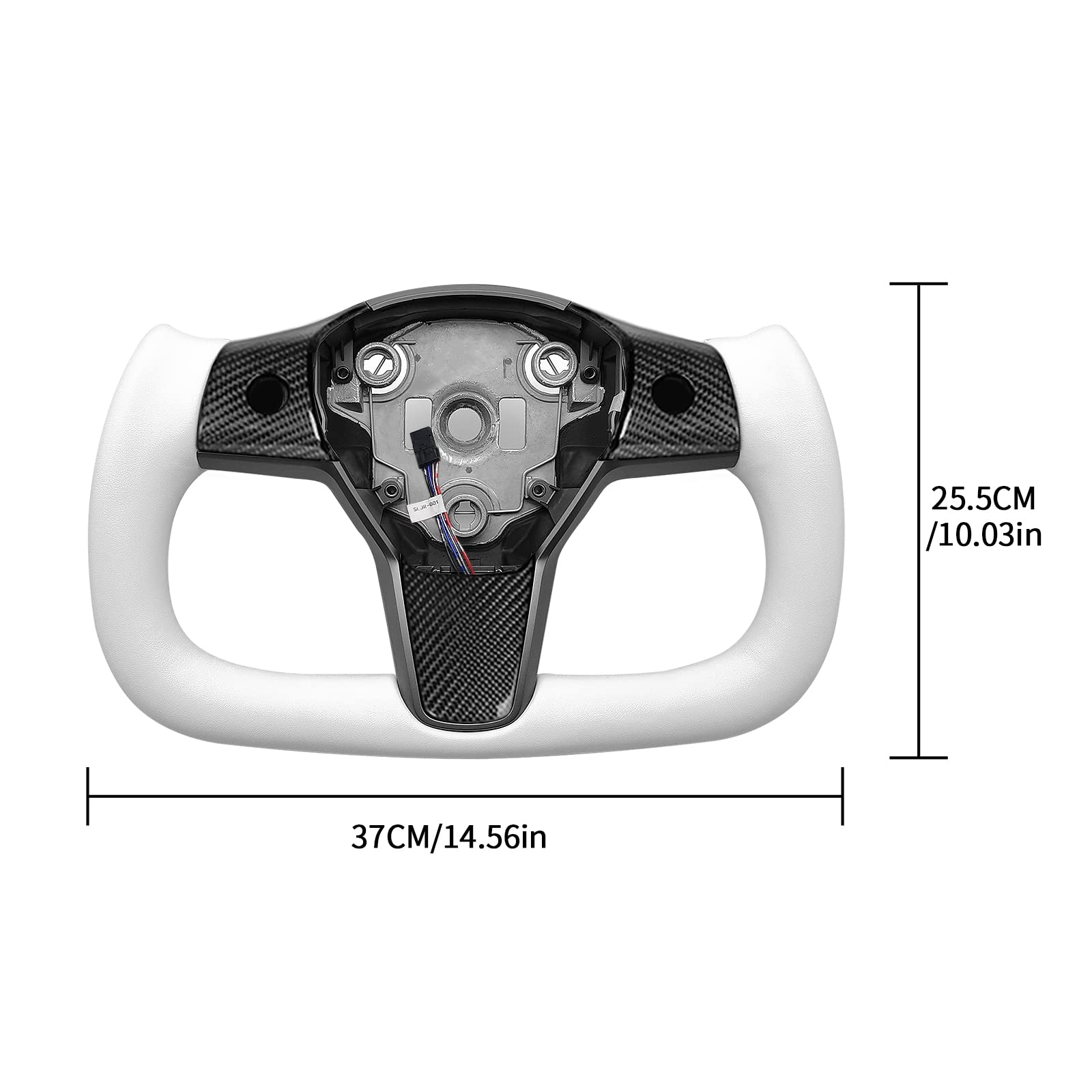 Premium Glossy Carbon Fiber Heated Steering Wheel for Tesla Model 3 & Model Y (White) | Yoke Style Aircraft Disc Design | All Years Compatible | Winter Driving & Luxury Interior Upgrade