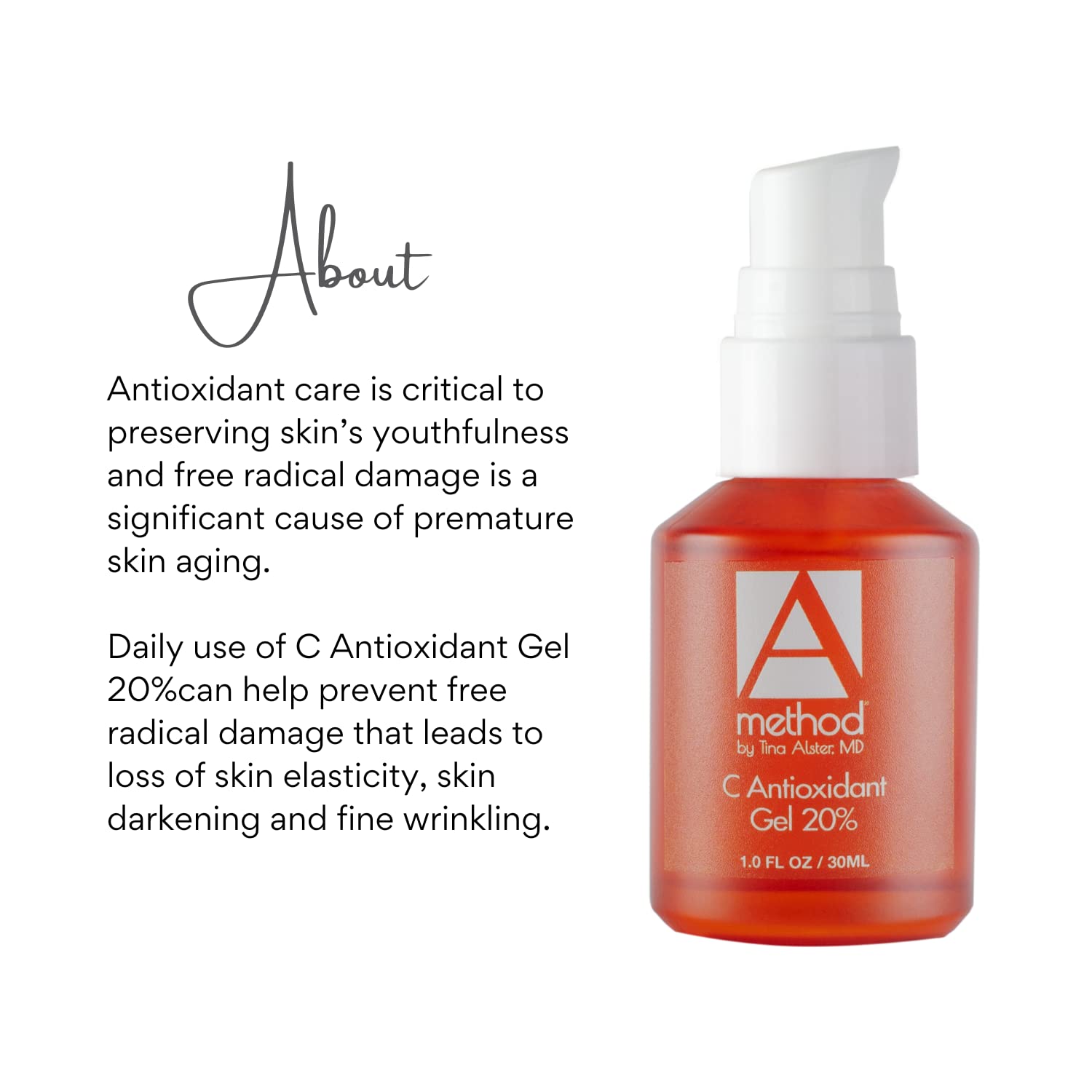 Dr. Tina Alster The C Antioxidant Gel 20% Vitamin C Serum - 1.0 Oz for Brightening & Anti-Aging Skincare | Day & Night Use for Glowing Complexion