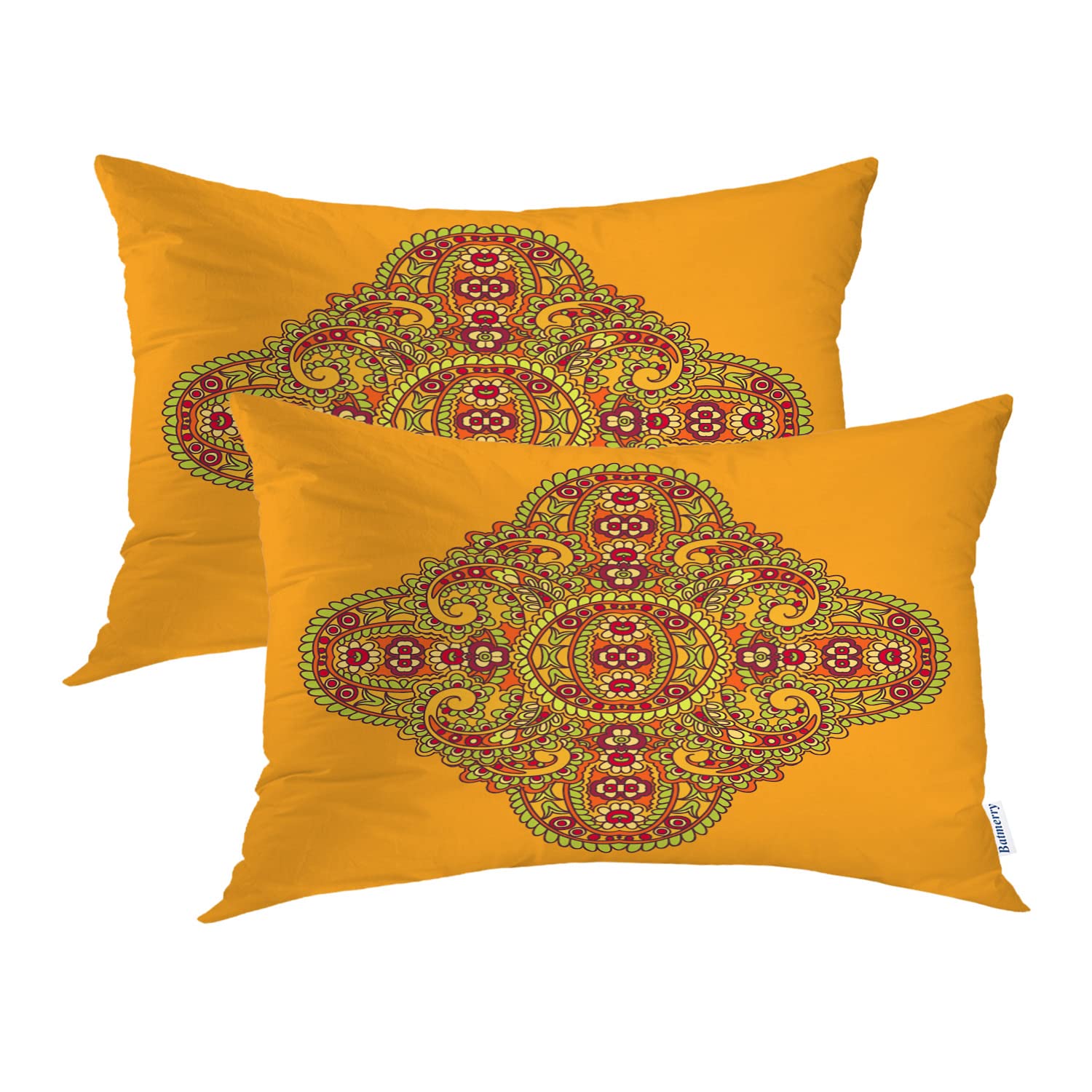 Batmerry Orange Yellow Paisley Pillowcases - Vintage Rounded Abstract Indian Style Decorative Bed Pillow Covers, 20x26 Inch Hidden Zipper Blended Fabric for Boho Bedroom Decor | Perfect for Guest Rooms, Dorm, Sofa & Home Styling