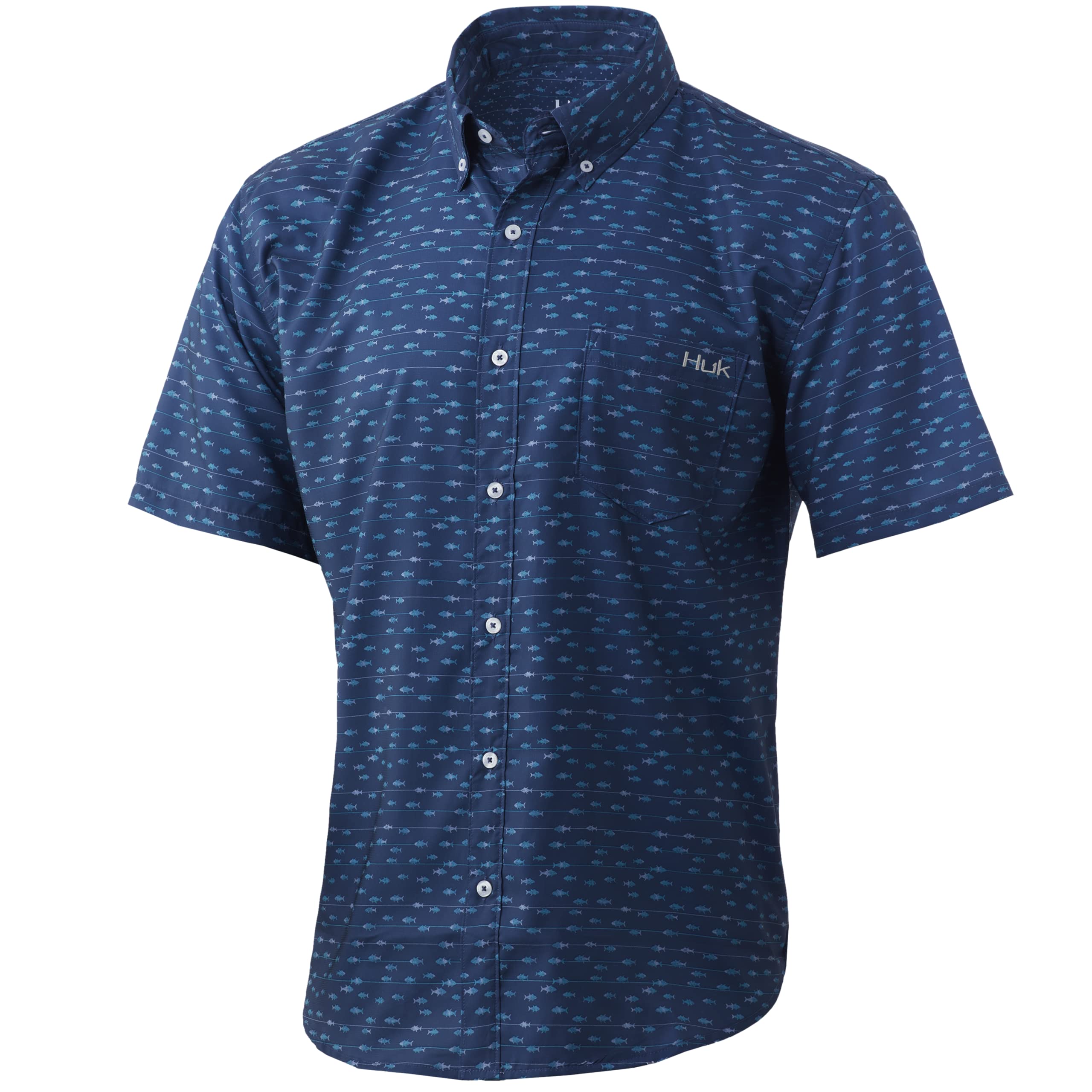 HUK Men's Teaser Short Sleeve Fishing Shirt - UPF Sun Protection Button Down Shirt for Outdoor Activities, Boating, and Beach Wear