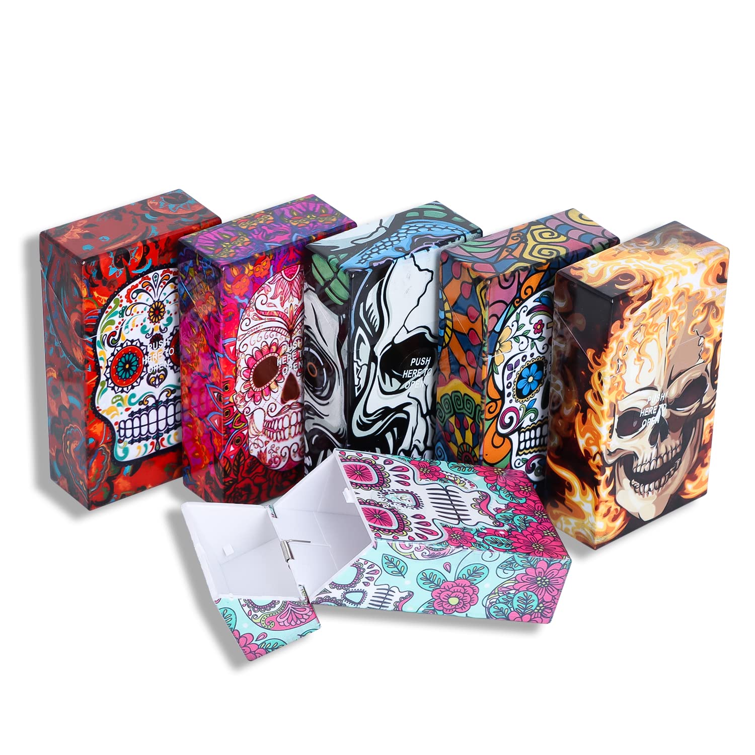 Skull Style King Size Cigarette Case Holder - 6 Pack (100's Size) | Durable Metal Cigarette Storage Box for Men & Women | Perfect for Travel, Parties, and Everyday Use