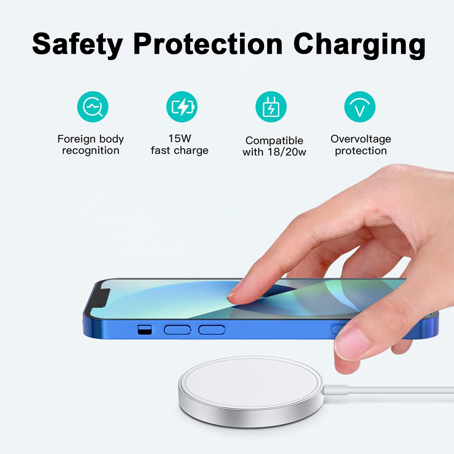 Magnetic Wireless USB-C Fast Charger with Dual Ports - 20W PD Quick Charge for iPhone 15/14/13/12/11 Series & Android Phones | Portable USB Charging Cable | Perfect for Travel, Office & Home Use (Silver)