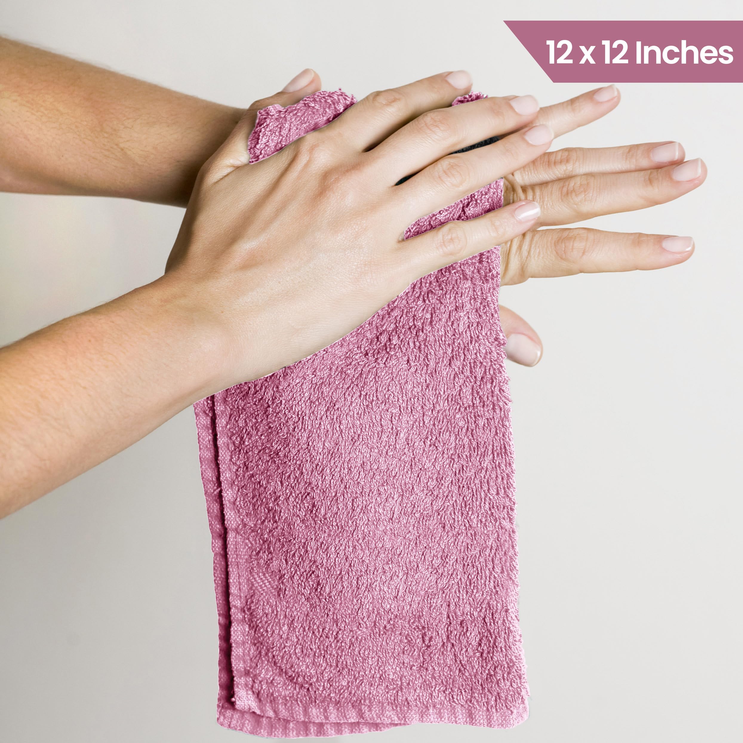 Utopia Towels 24-Pack Premium Cotton Pink Washcloths - 100% Ring Spun Flannel Face Cloths, Ultra Soft & Highly Absorbent Fingertip Towels for Bathroom, Spa, Baby Care & Makeup Removal