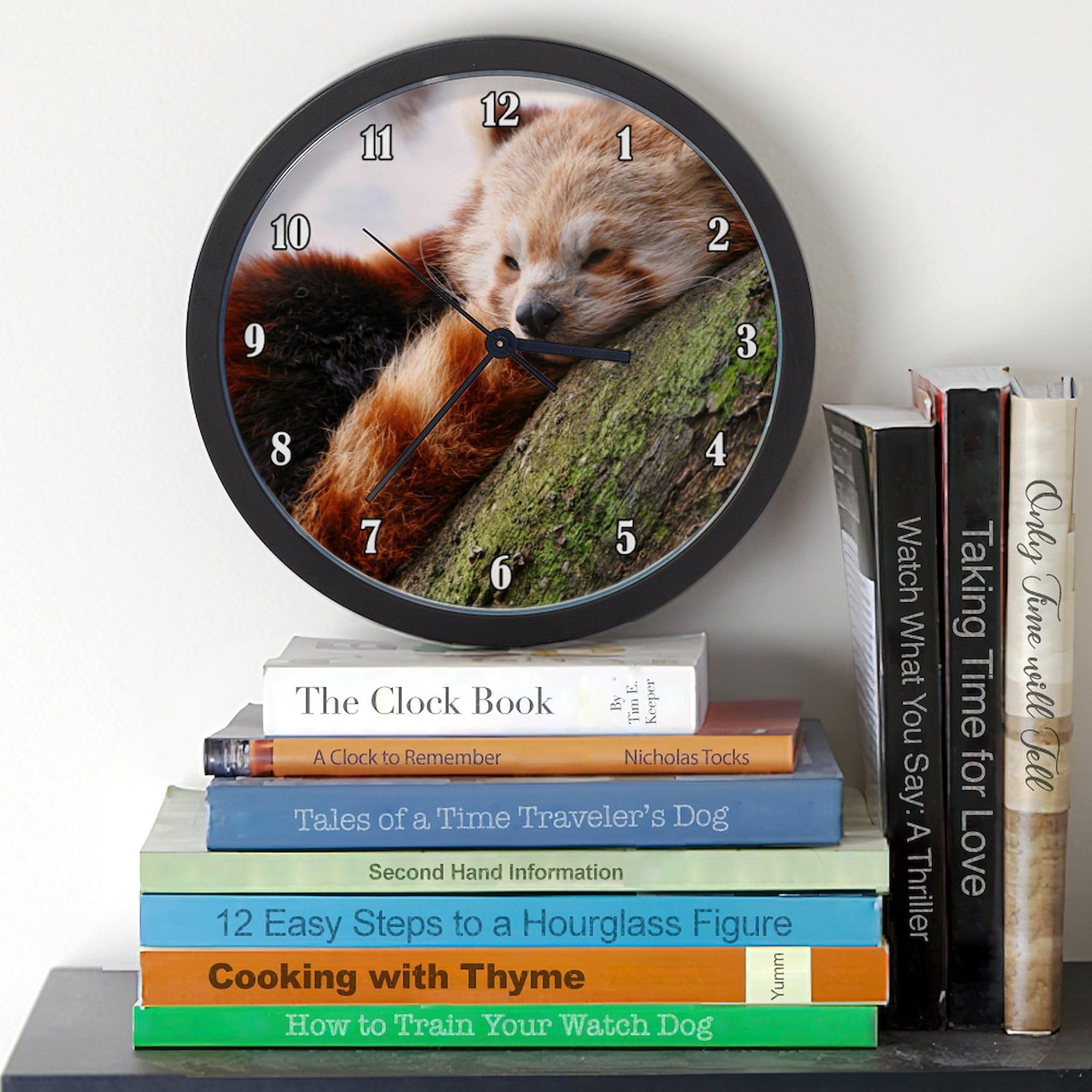 RED Panda 10 Inch Wall Clock - Decorative Silent Non-Ticking Clock for Living Room, Kitchen, Office & Home Decor | Perfect Gift Idea for Animal Lovers
