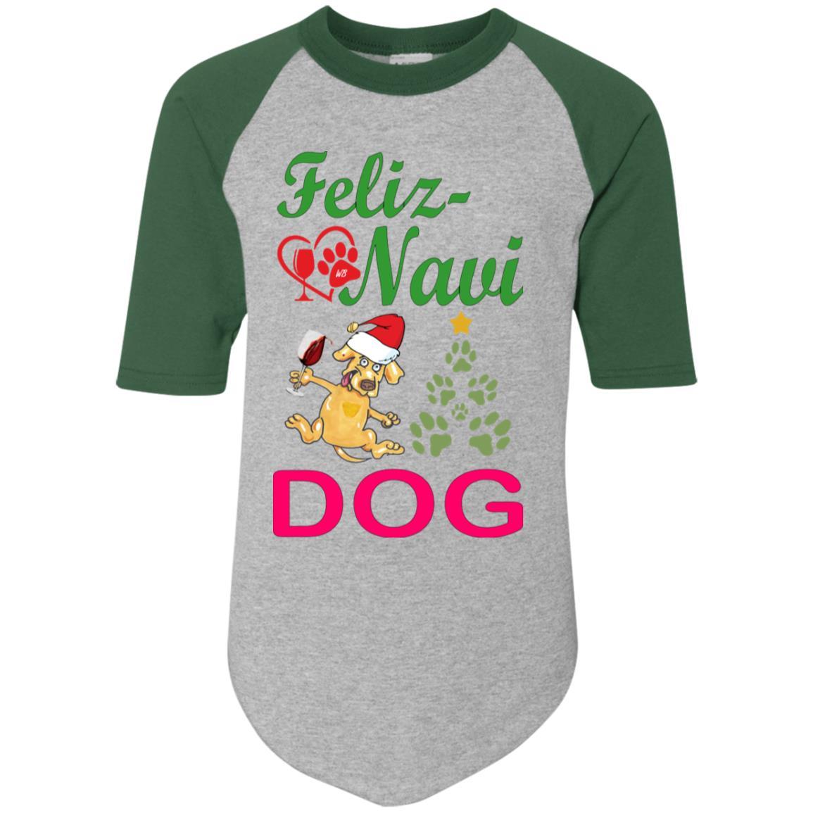 Feliz Navi Dog Youth Colorblock Raglan Jersey - Trendy Christmas Sweater for Dogs | Perfect for Holiday Photos & Festive Gatherings