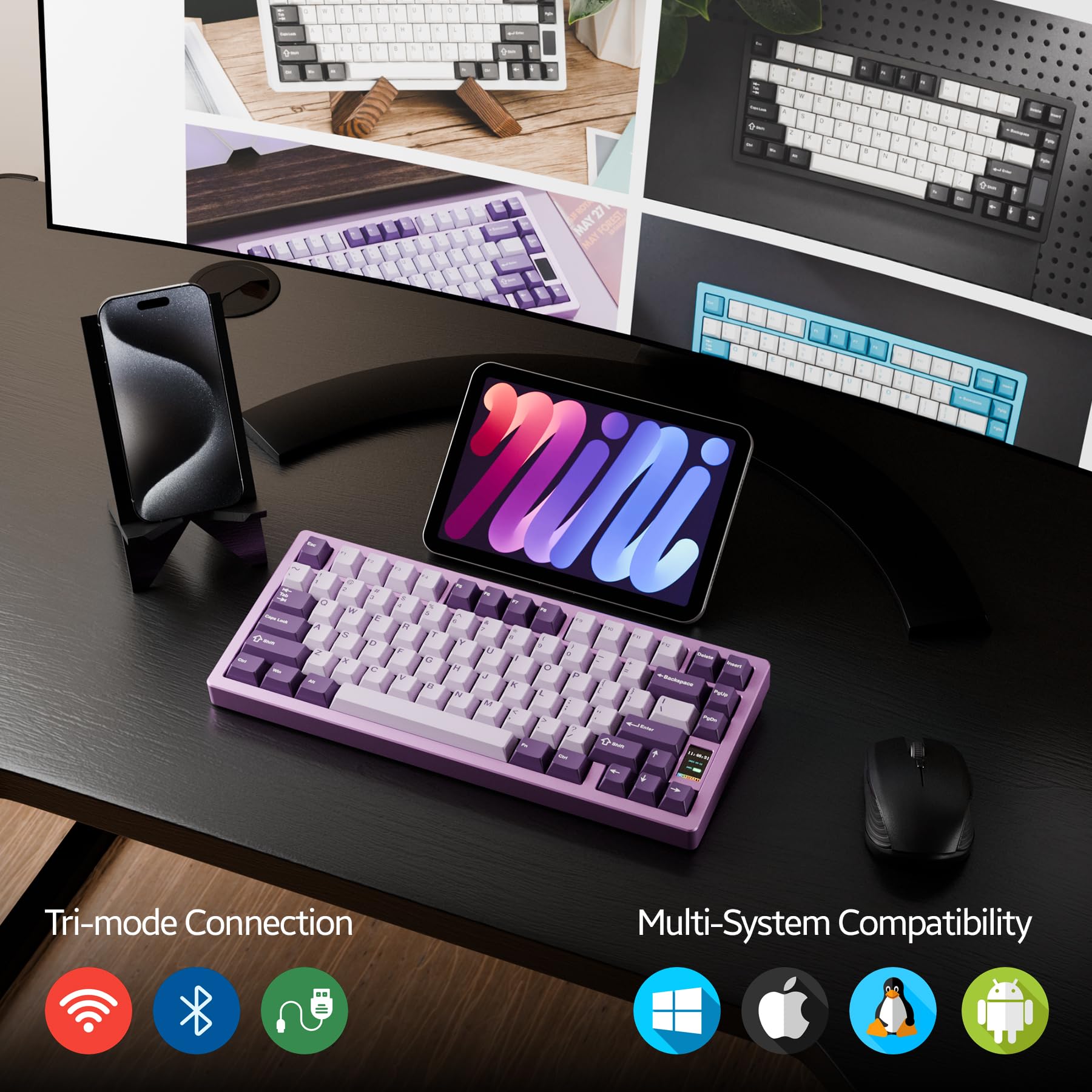Chilkey ND75 75% Wireless Mechanical Gaming Keyboard - Aluminum Frame, Hot-Swappable RGB Backlit, LCD Screen, BT/2.4G/USB-C Connectivity for PC/Mac - Perfect for Gaming, Office Work & Typing Enthusiasts