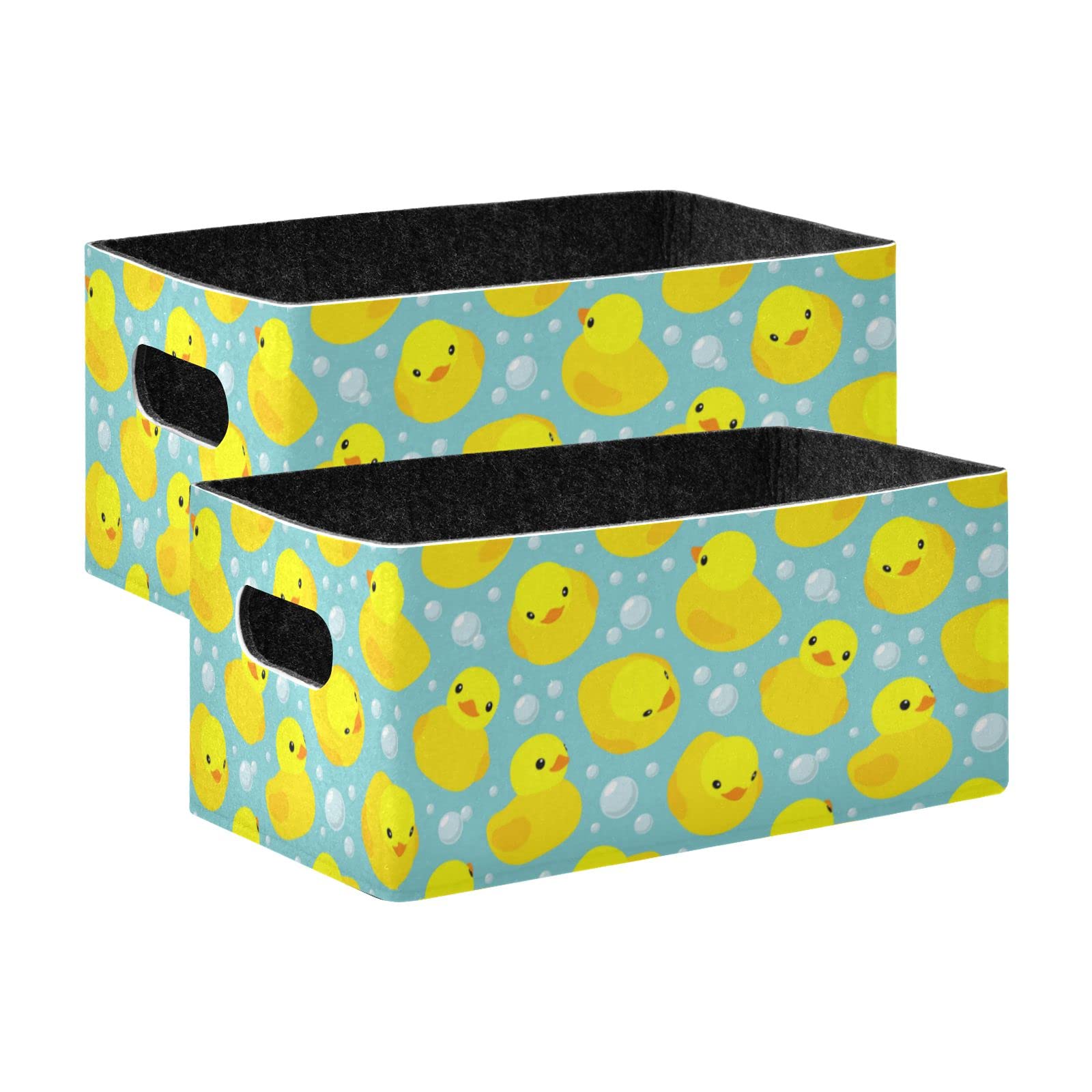Linqin Yellow Rubber Duck Collapsible Storage Bins & Baskets, 2-Pack Foldable Felt Fabric Organizer Cube Box for Nursery, Home Shelves & Closet Organization | Kids Room Decor, Bathroom Storage & Toy Organizer