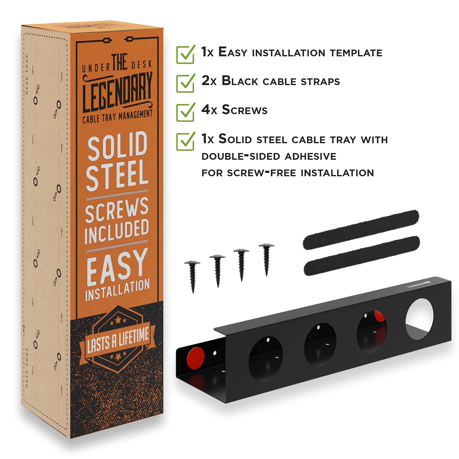 Under Desk Cable Management Tray - No Drill Wire Organizer for Glass & Standing Desks, 17