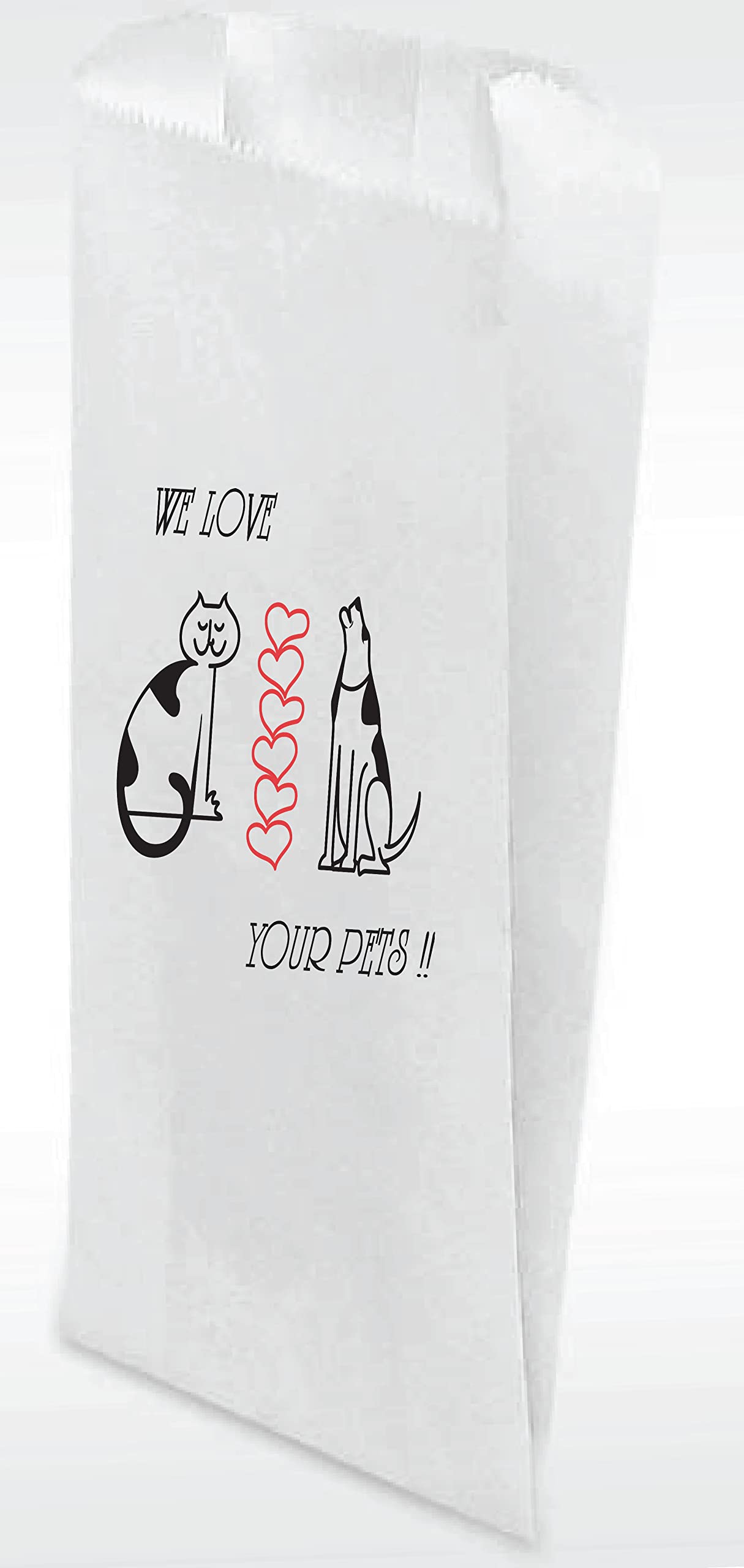 Veterinary Prescription Bags with 'We Love Your Pets' Logo - Dog & Cat Print Paper Pharmacy Bags for Rx Medications - Made in USA (100 Count, Large 5x2x10 Inches) - Perfect for Vet Clinics, Pet Hospitals & Animal Pharmacies