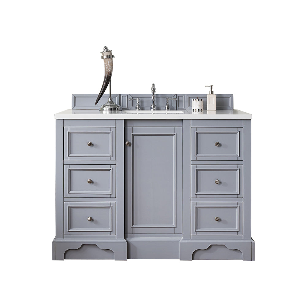 De Soto 48 Inch Single Bathroom Vanity with Carrara Marble Top in Silver Gray - Perfect for Modern Master Bathrooms and Powder Rooms