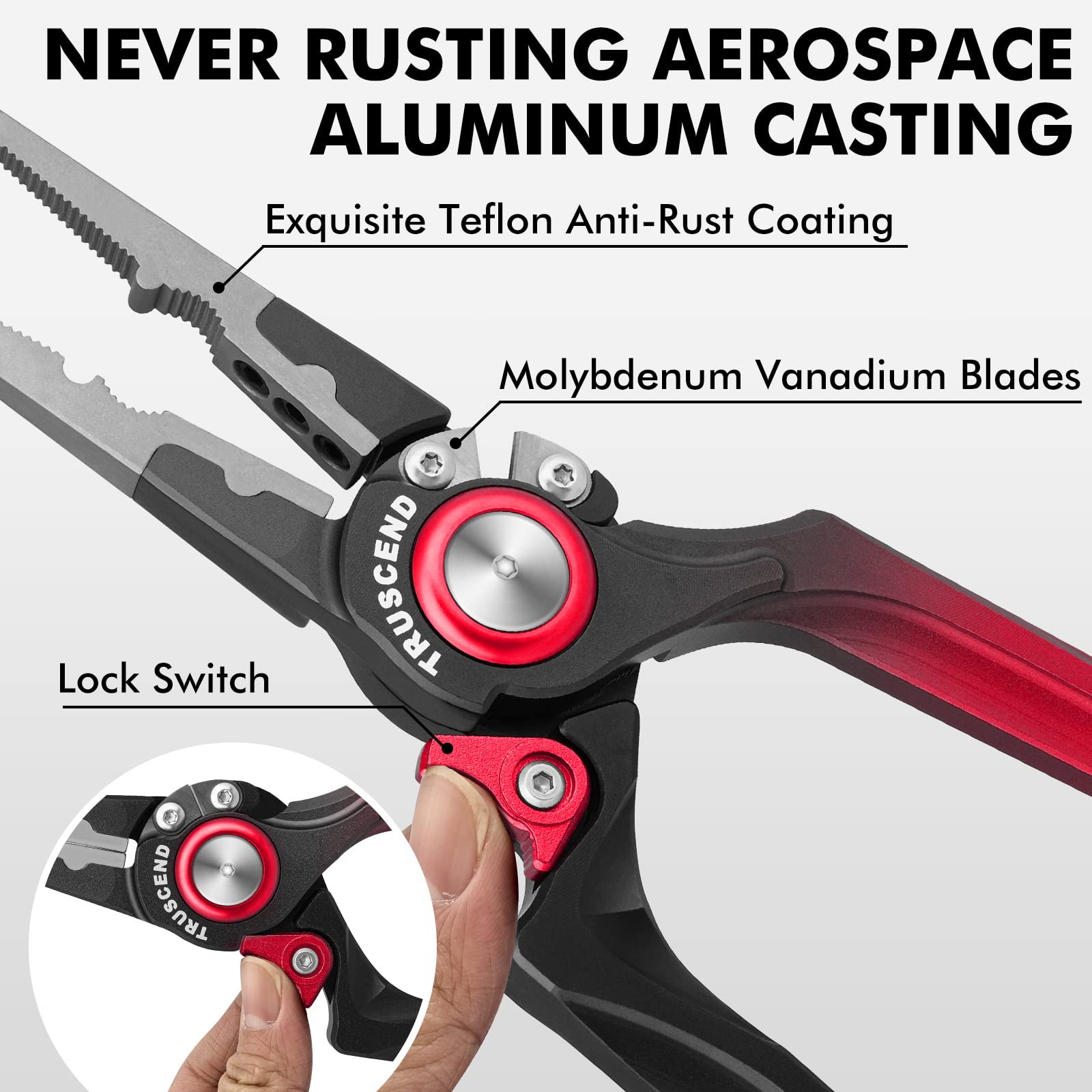 **TRUSCEND Lockable Fishing Pliers – Ergonomic Handle, Saltwater-Resistant Teflon Coating, Multi-Function Tool with Mo-V Cutter – Perfect Gift for Anglers & Fishing Enthusiasts (Great for Saltwater, Freshwater & Fly Fishing)**