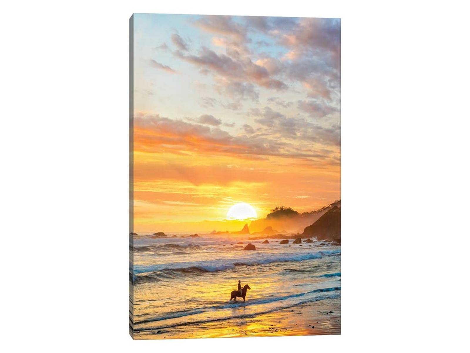 TIMUBA Beach Canvas Wall Art - Modern Ocean Sunset Seascape Framed Painting (28