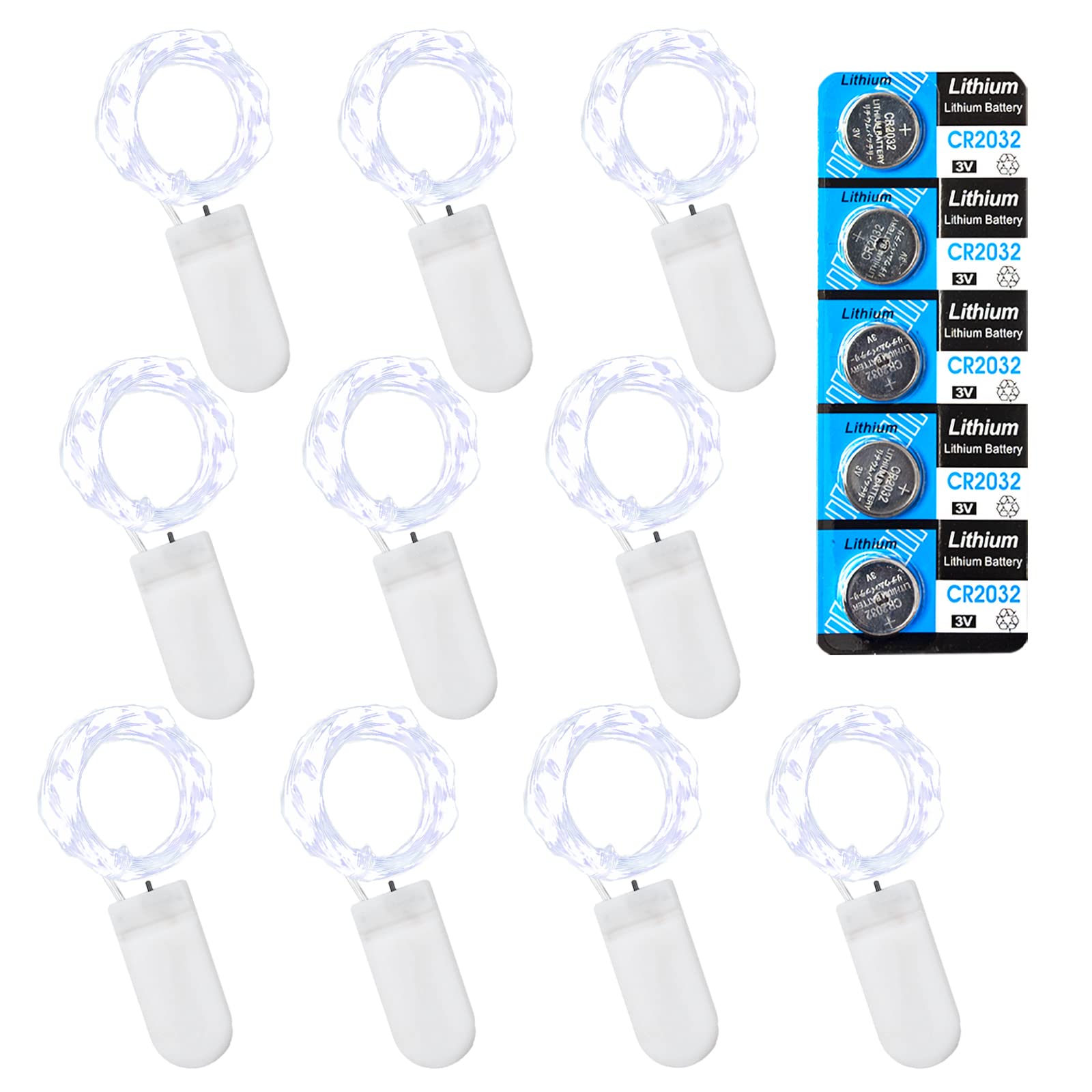10 Pack Fairy Lights Battery Operated String Lights - 10 LED on 3.3ft Silver Copper Wire - Cool White - Perfect for Wedding Decor, Christmas Tree, Party, Gift Wrapping & Home Decoration