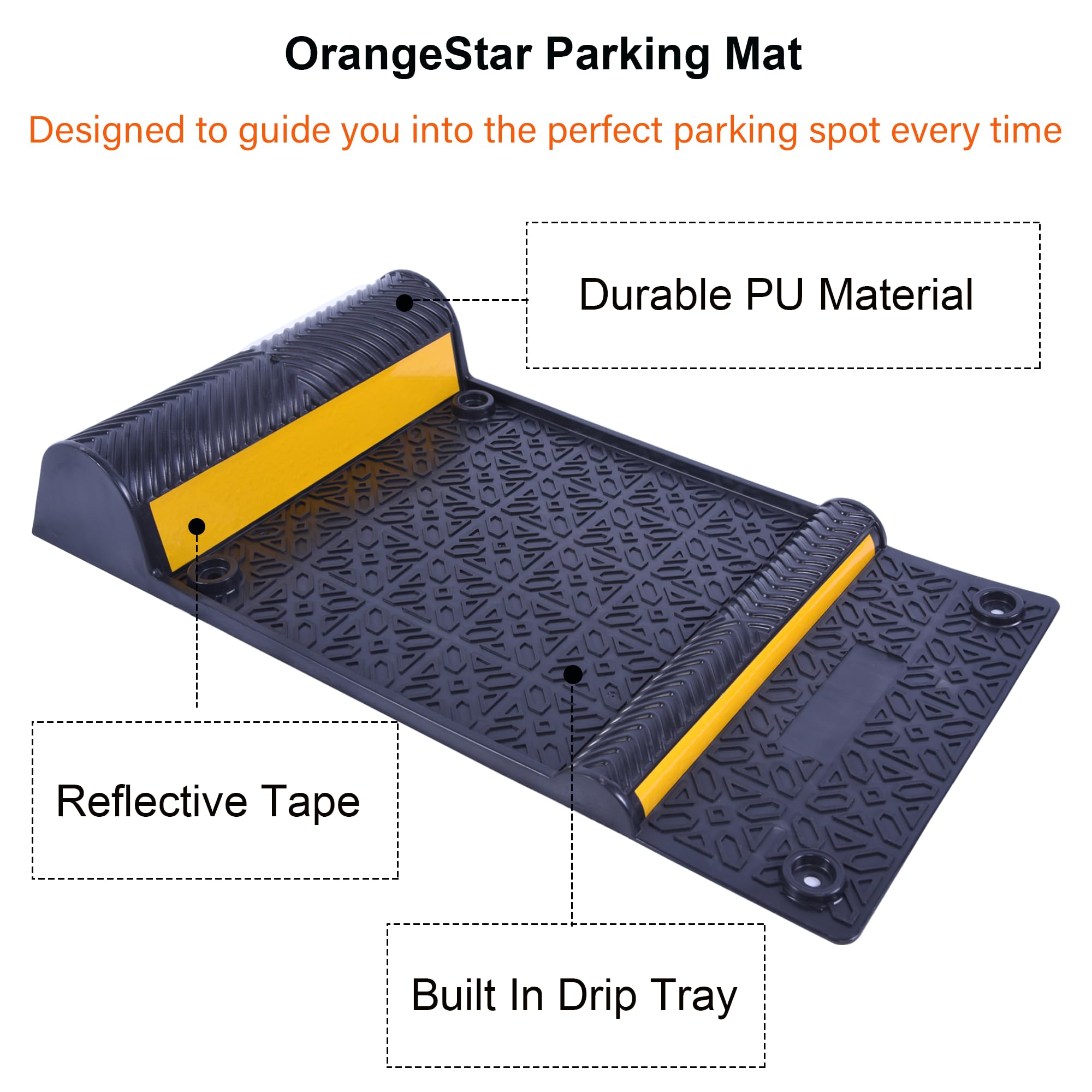 OrangeStar 4 Pack Heavy Duty PU Parking Guide Mat with Reflective Stripe - 21