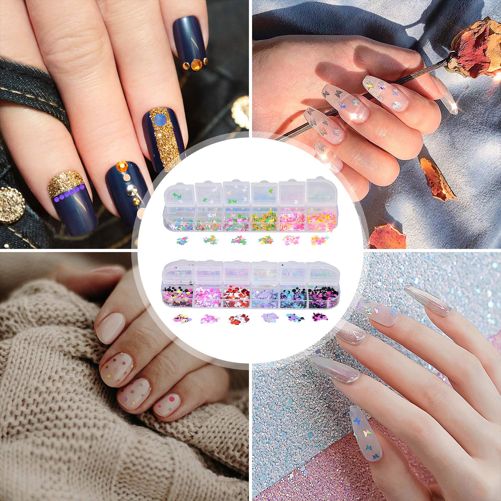 2 Boxes Nail Butterfly Sequins - 3D Nail Art Stickers, Heart Sequins & Letter Decals for Manicure - DIY Nail Supplies for Professional & Home Use - Perfect for Parties, Weddings, and Salon Nail Designs