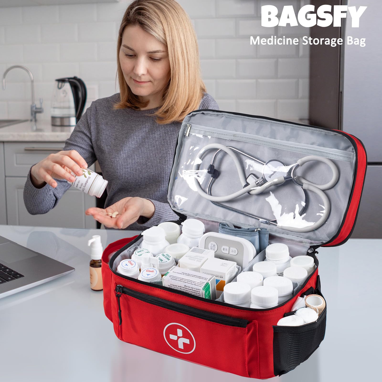 BAGSFY Travel Medicine Bag Organizer - Large Empty Medical Pouch for Pills & First Aid Supplies | Portable Medication Storage Case for Home, Car & Emergency Kit | Perfect for Travel, Camping & Daily Health Management