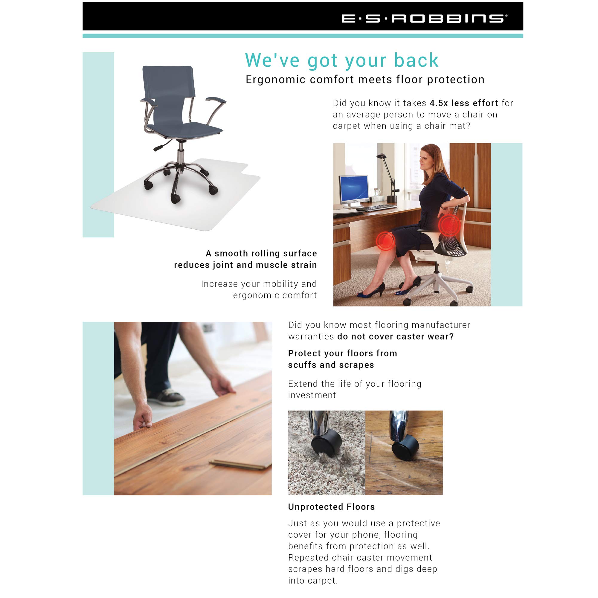 Eco-Friendly Biobased Chair Mat for Hardwood Floors - 36x48 Inch Rectangle with Lip Edge - Protects Floors from Office Chairs & Rolling Desk Chairs