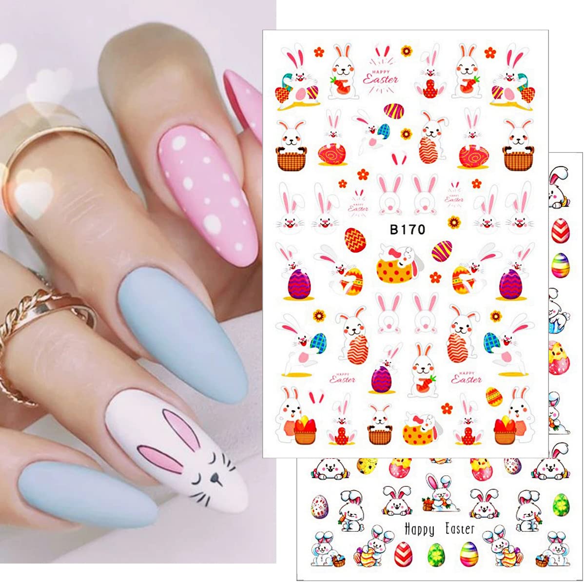 10 Sheets Easter Nail Art Stickers - 3D Bunny, Egg & Carrot Nail Decals for Spring Manicure | Self-Adhesive Nail Stickers for Women, Kids & Girls | Perfect for Easter Parties, Spring Nail Art & DIY Home Manicures