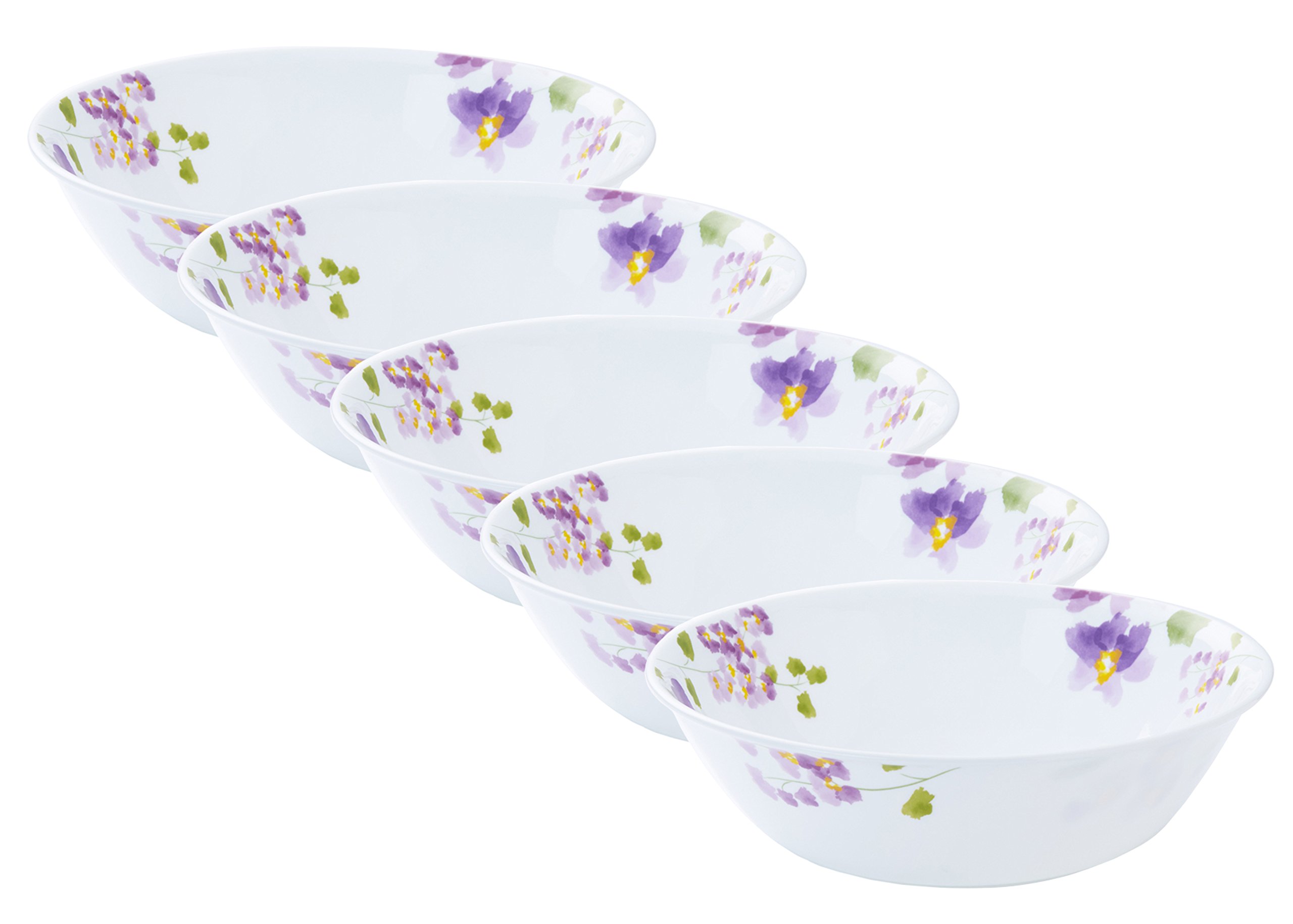Corelle CP-1548 5-Piece Large Bowl Set in Violet Mist - Perfect for Soups, Salads, and Family Dining