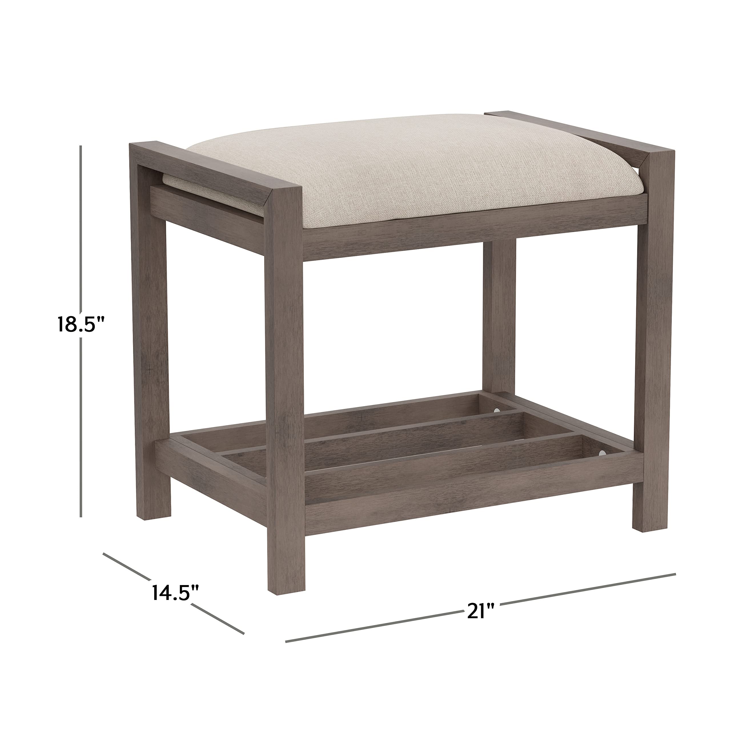 Hillsdale Furniture Amelia Vanity Stool in Antique Gray - Elegant Dressing Table Stool for Bedroom Makeup & Vanity Area, Perfect for Home Decor and Bridal Dressing Room