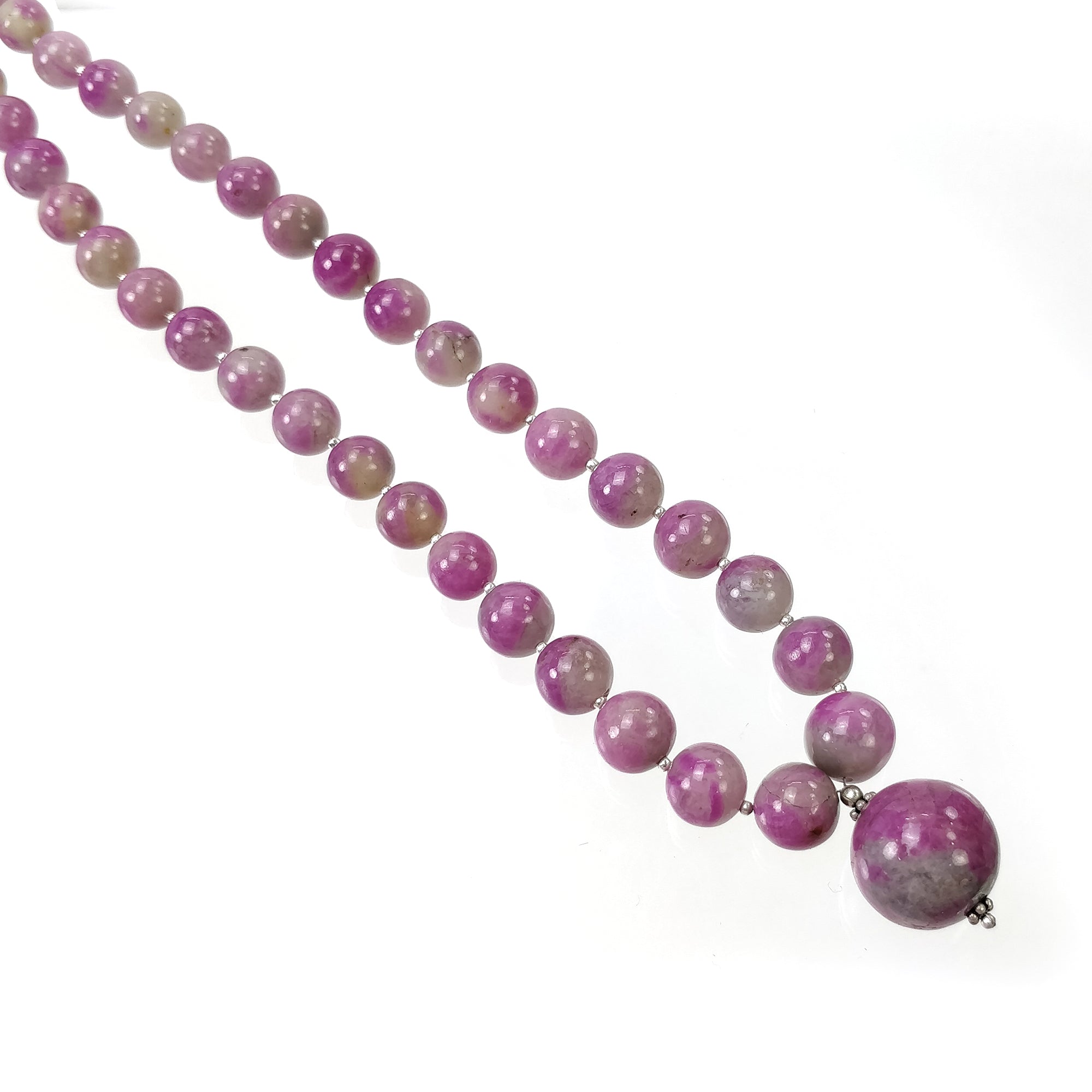 Natural Untreated Bi-Color Zoisite Ruby Gemstone Necklace - 341.95cts with 925 Sterling Silver (7.5mm, 17mm, 19mm) | Elegant Jewelry for Women, Perfect for Weddings, Parties & Special Occasions