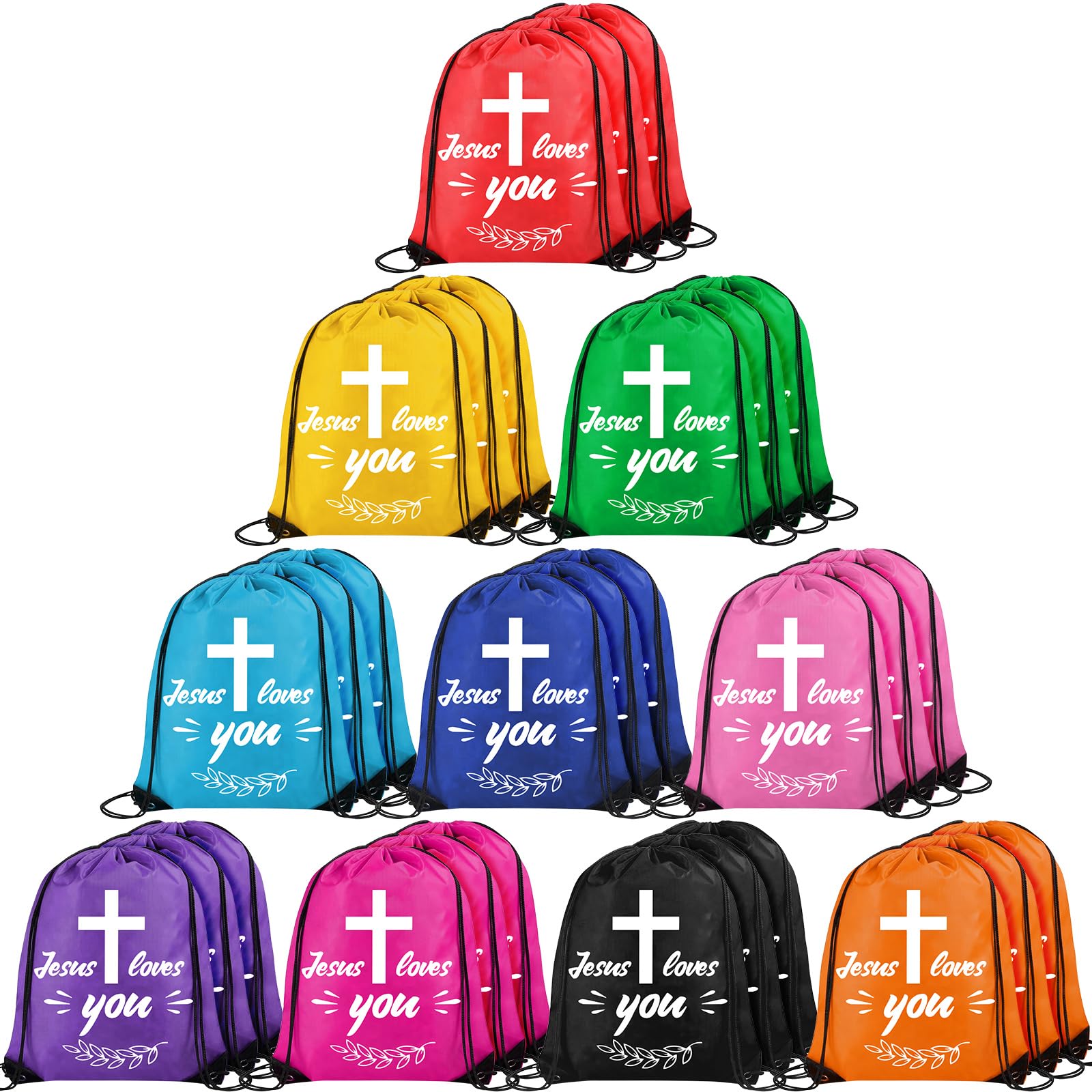 30 Jesus Loves You Drawstring Backpacks - Christian Gifts for Bible School & Christmas