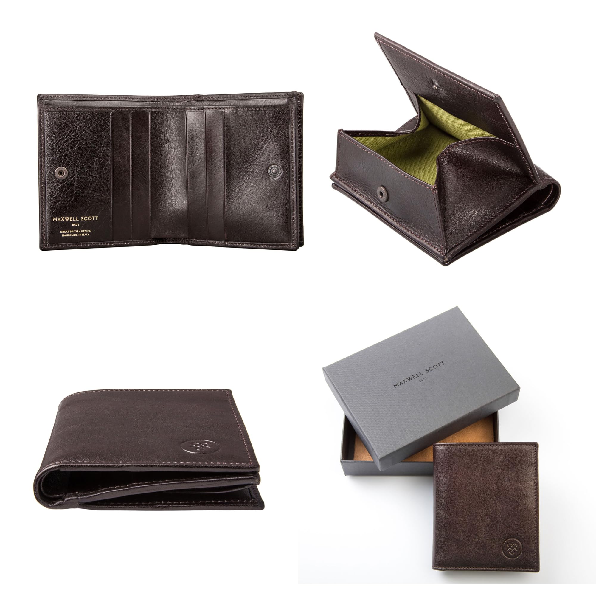 Premium Italian Leather Bifold Wallet for Men - Genuine Dark Brown Rocca Style with RFID Protection & Coin Pocket - Handcrafted in Italy - Perfect Gift for Dad, Husband & Business Professionals (Office, Travel, Everyday Carry)