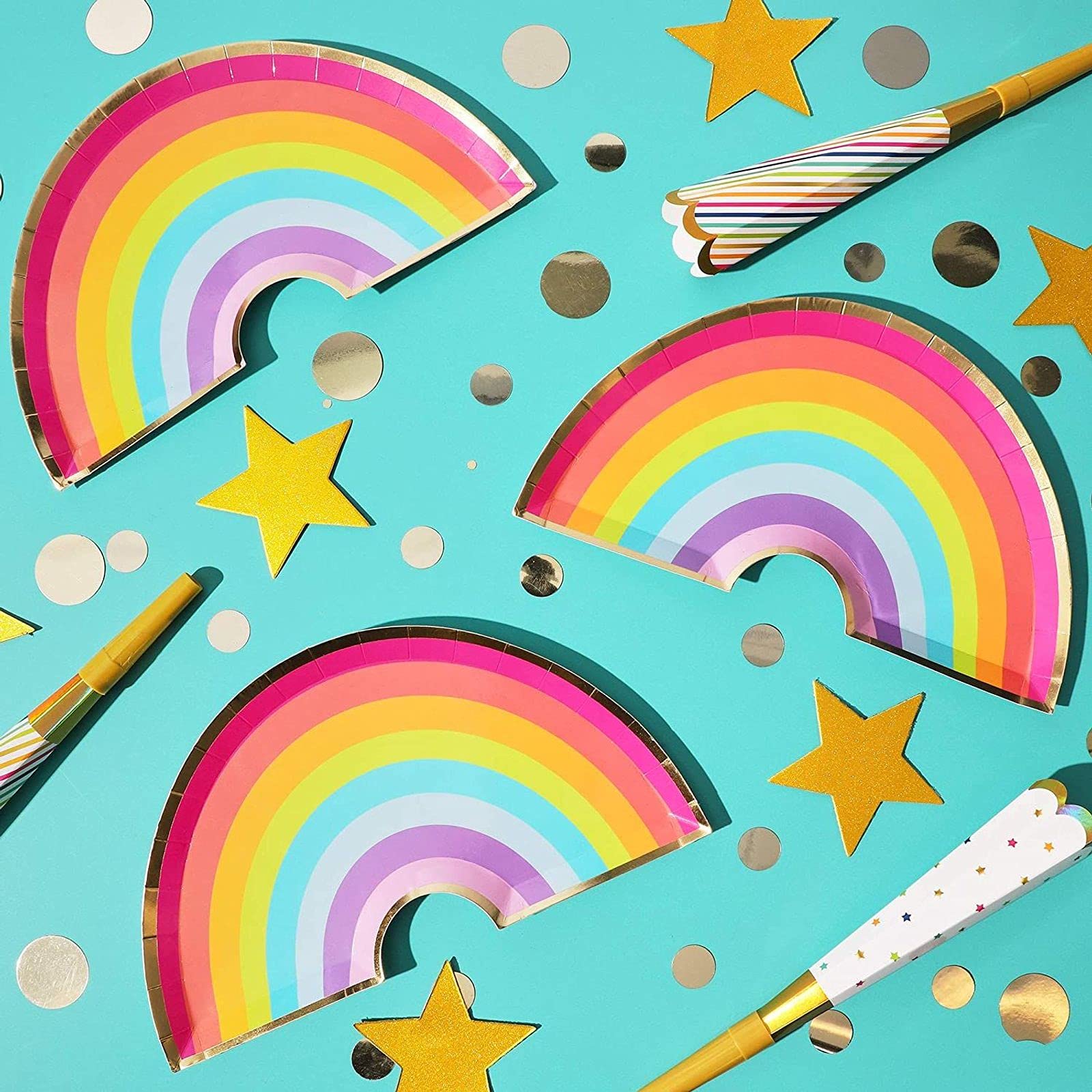 BLUE PANDA Unicorn Party Supplies - 48 Pack Rainbow Plates (10 x 5.5 Inches) for Birthday, Baby Shower & Themed Celebrations
