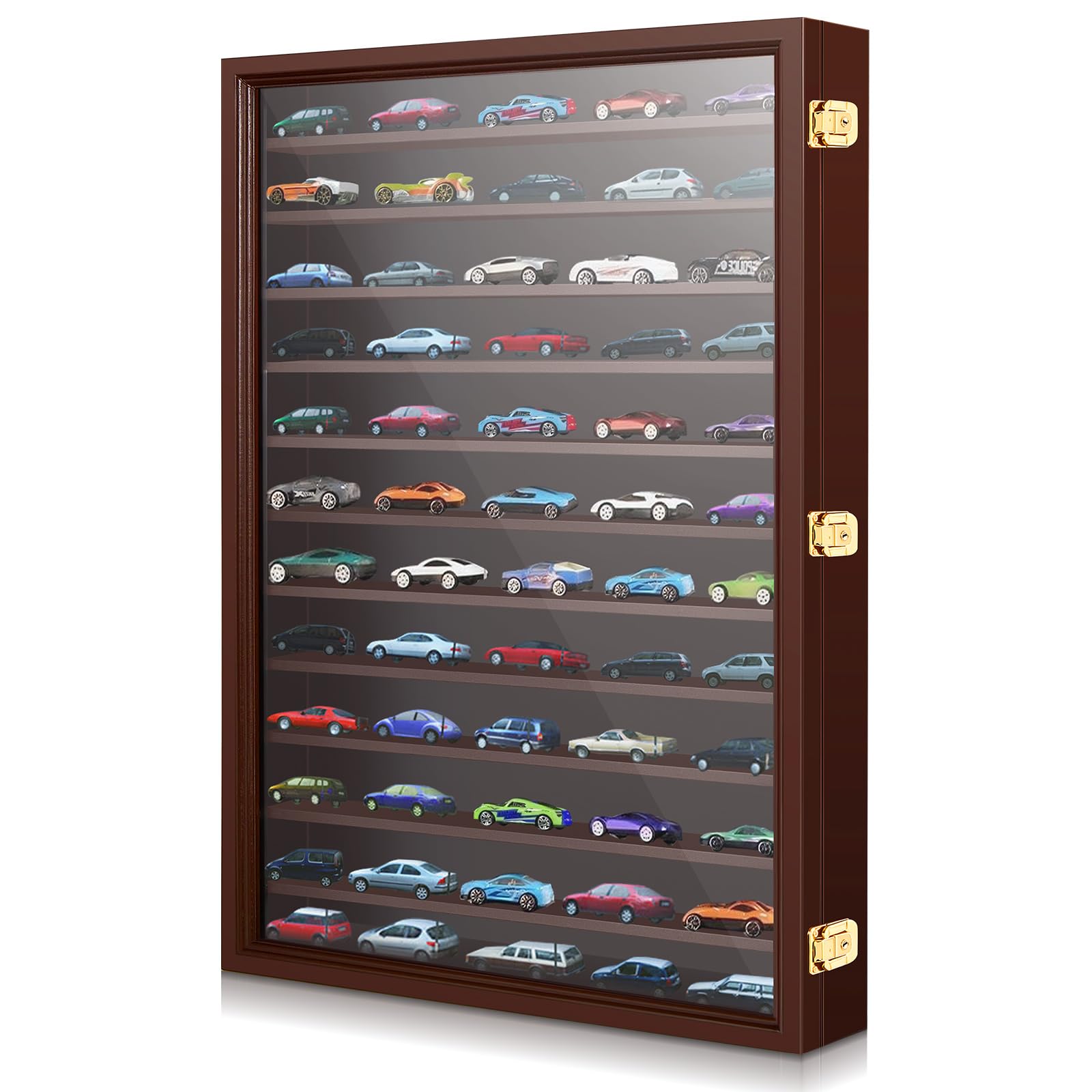 1:64 Scale Acrylic Car Display Case with Door - Wood Color Model Car Storage Cabinet for Mini Toys & Small Wheels (27.17
