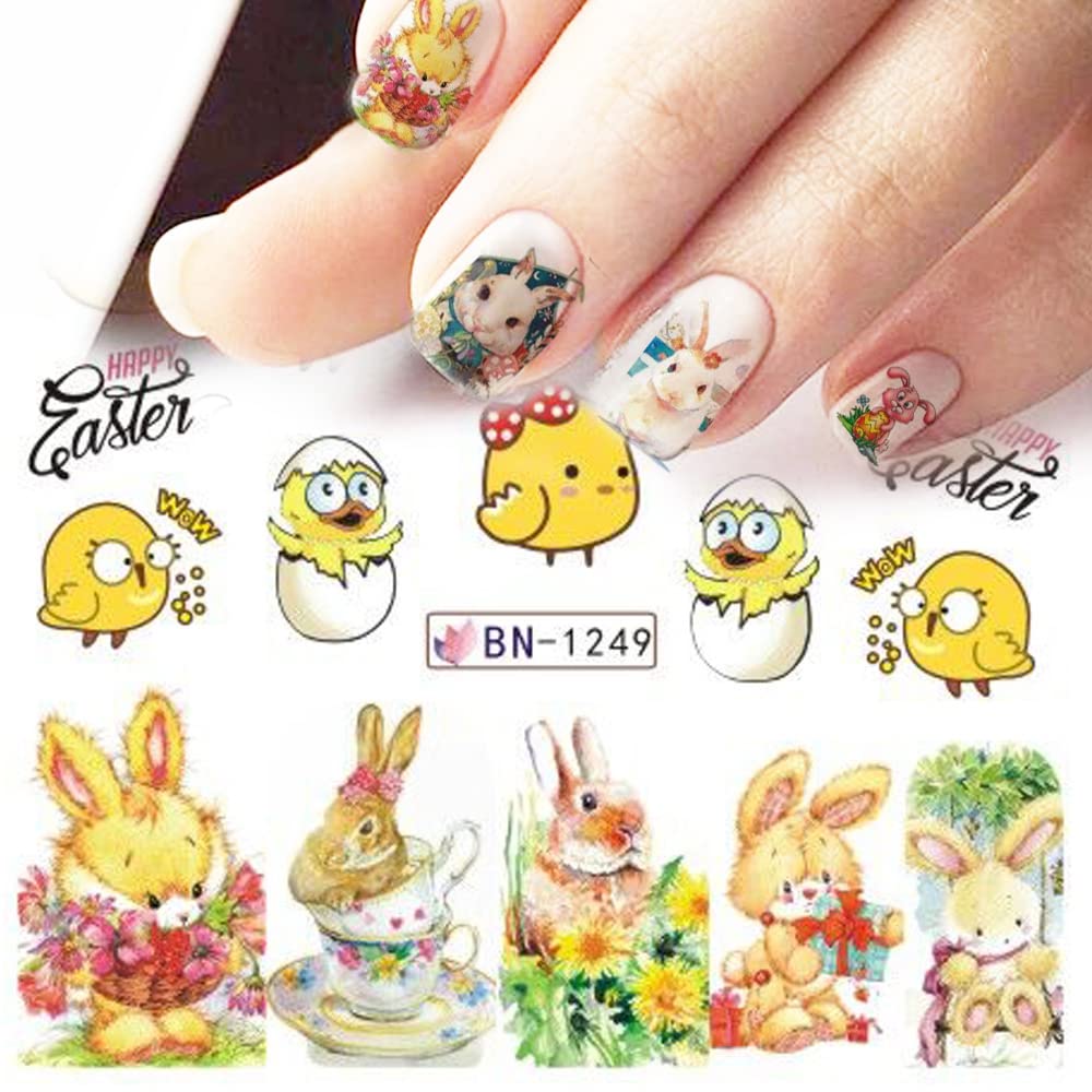 Easter Bunny Egg Nail Art Stickers - Water Transfer Decals for Acrylic Nails - Spring Nail Decorations for Women, Girls & Kids - Perfect for Easter Basket Stuffers, Party Favors & DIY Nail Art