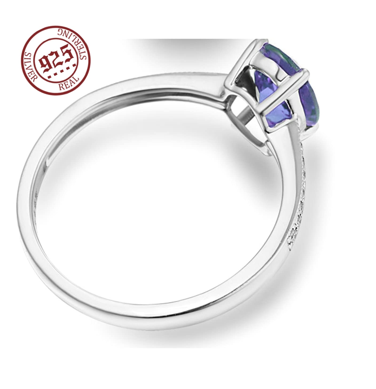 Gualiy Women's Sterling Silver Oval Lavender Purple Cubic Zirconia Promise Ring - Size 4-11 - Elegant Gift for Her, Anniversary, Engagement, Wedding, or Special Occasion Jewelry