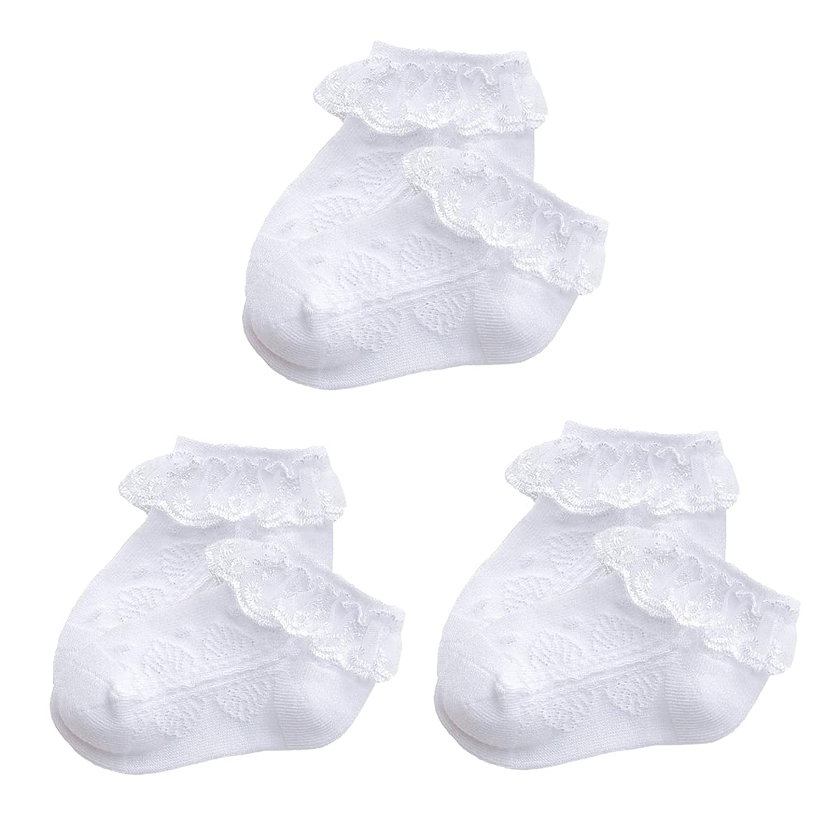First Communion White Baptism Socks for Girls - Lace Ruffle Christening Socks - Baby Girl's Special Occasion Church Wear - Perfect for Baptism, Christening & First Holy Communion Ceremonies